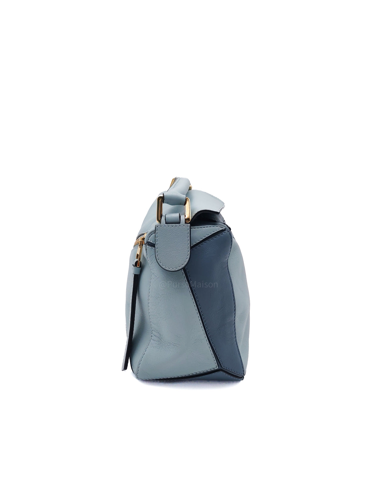 Loewe Puzzle Bag Medium in Tricolor Blue Calfskin Leather and Light Gold Hardware | Purse Maison Luxury Bags Shop