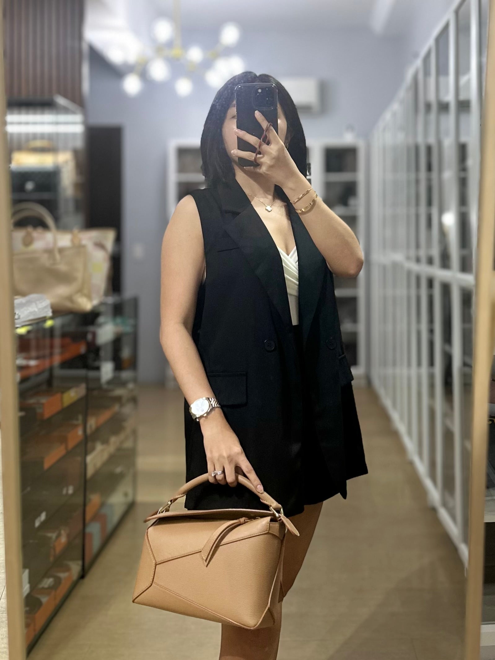 Puzzle Edge Small Bag in Toffee Grained Calfskin | Purse Maison Luxury Bags Shop
