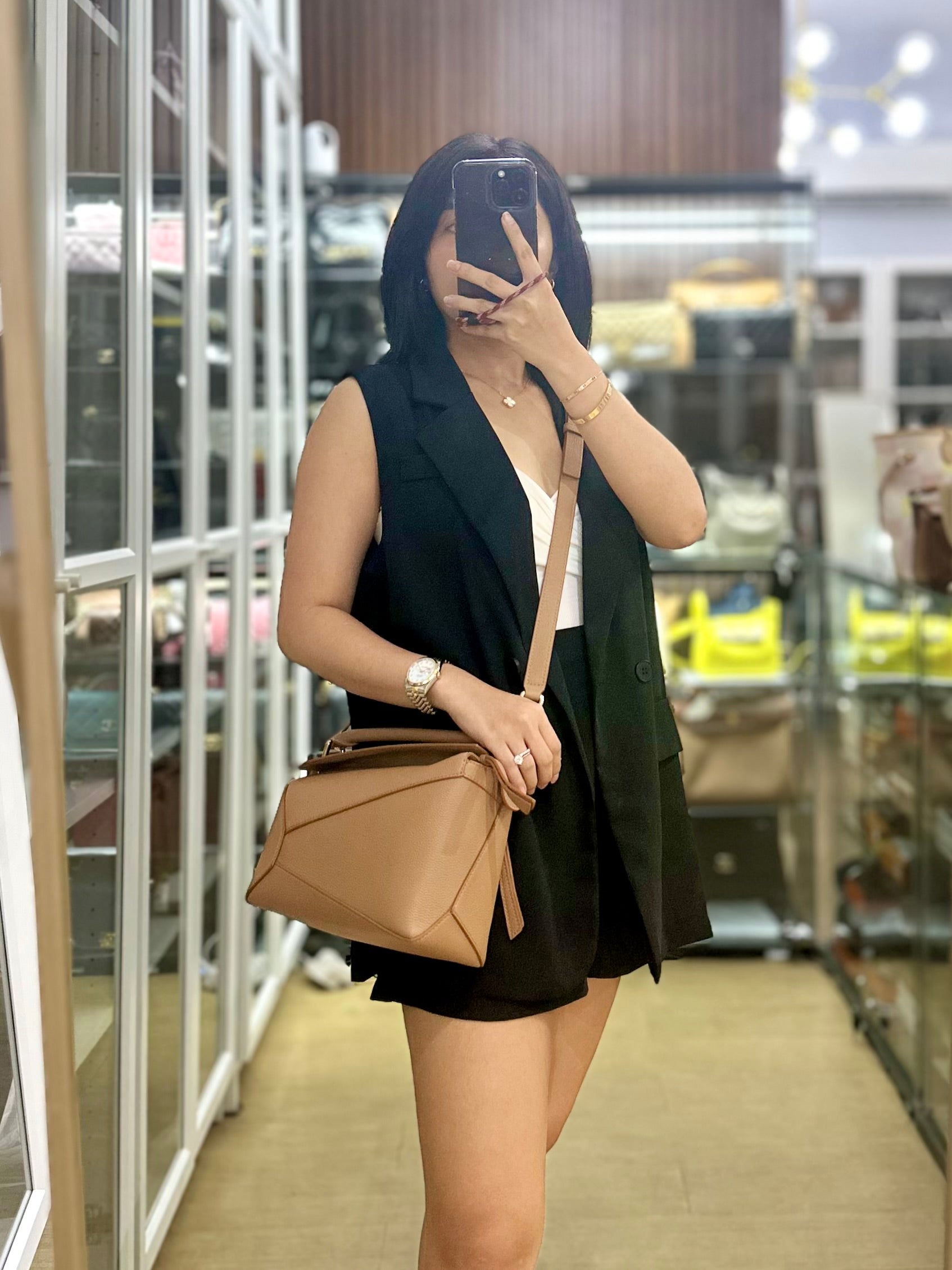 Puzzle Edge Small Bag in Toffee Grained Calfskin | Purse Maison Luxury Bags Shop