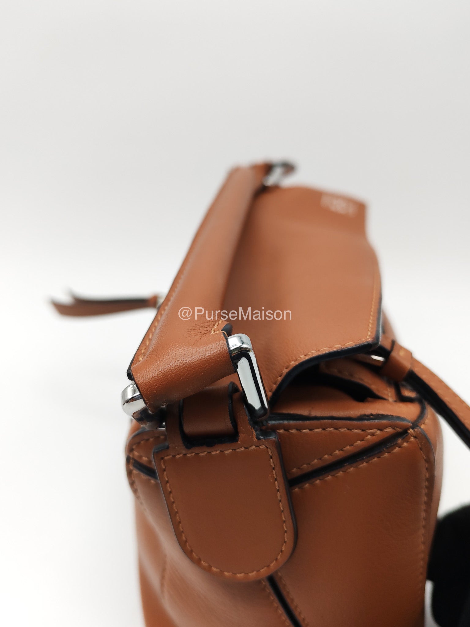 Loewe Puzzle Small Bag in Tan Calfskin Leather and Silver Hardware | Purse Maison Luxury Bags Shop