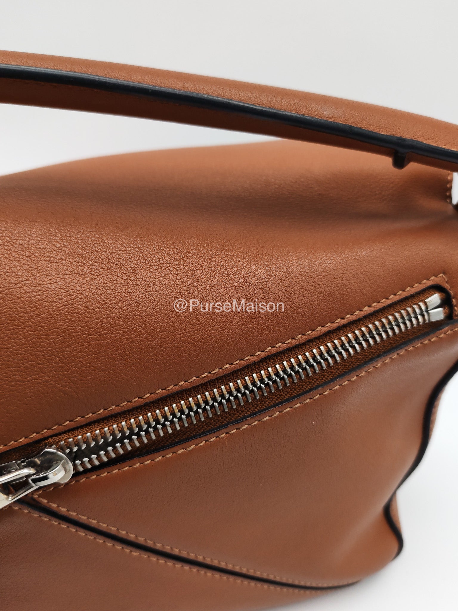 Loewe Puzzle Small Bag in Tan Calfskin Leather and Silver Hardware | Purse Maison Luxury Bags Shop