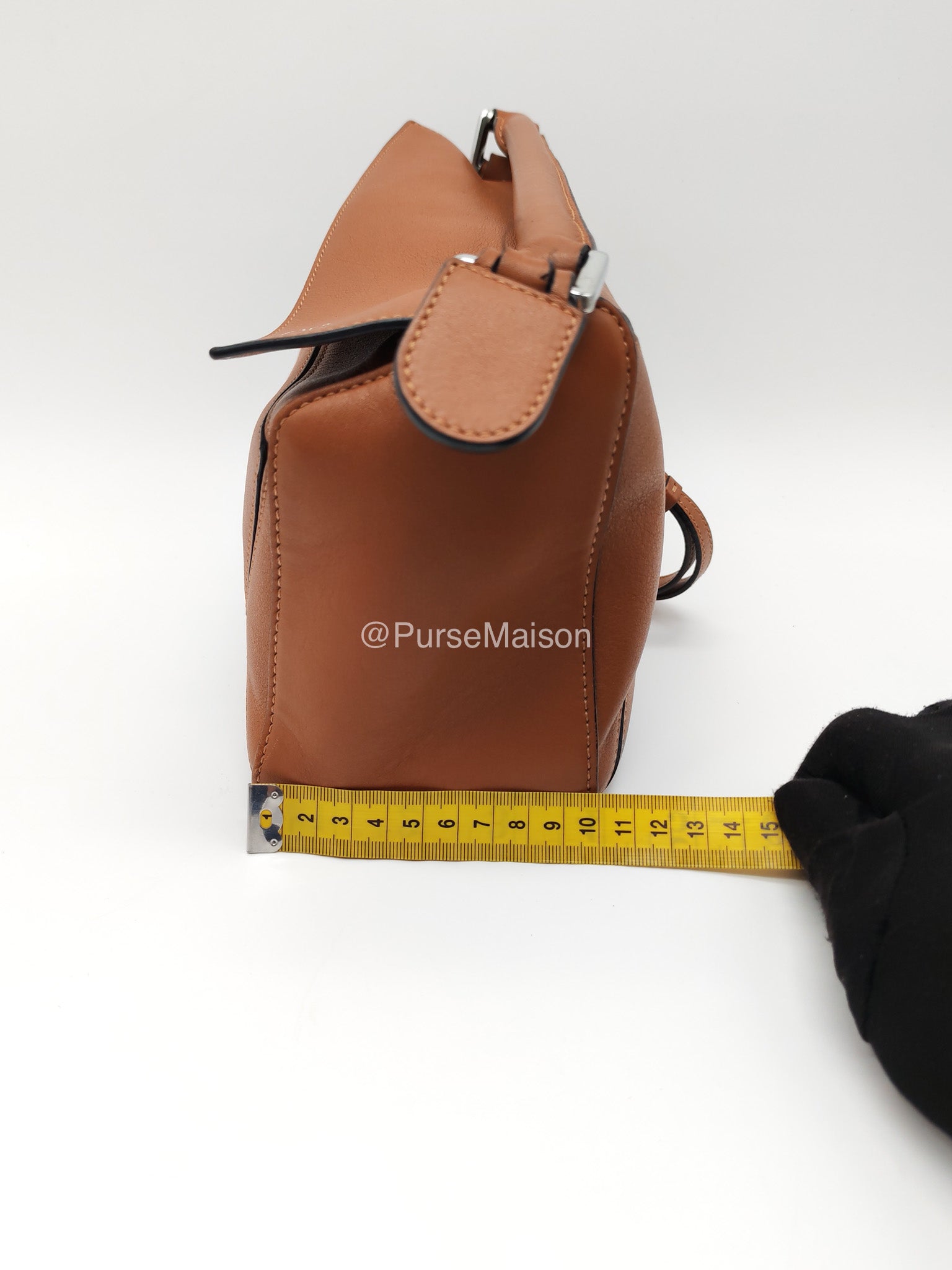 Loewe Puzzle Small Bag in Tan Calfskin Leather and Silver Hardware | Purse Maison Luxury Bags Shop