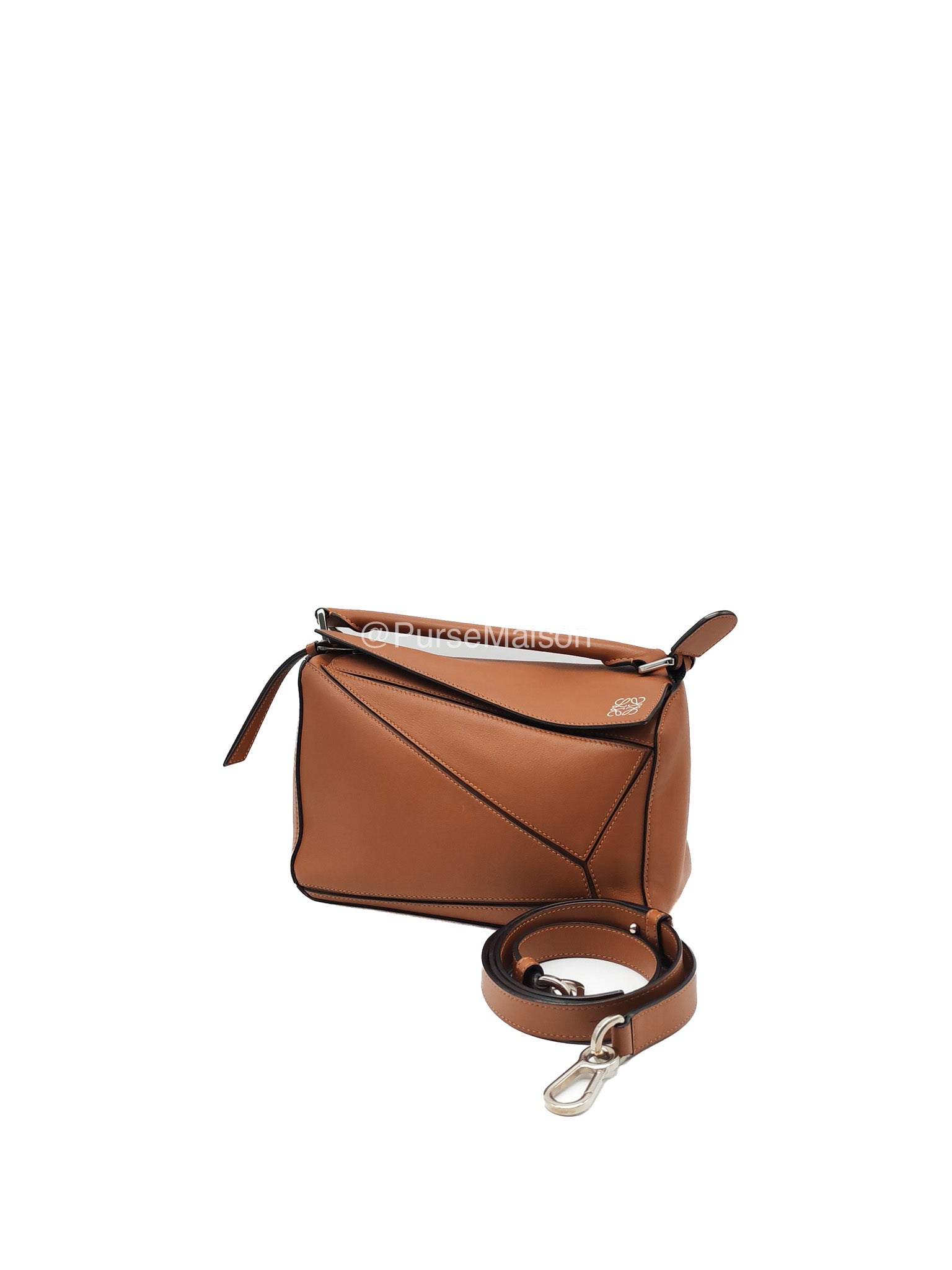 Loewe Puzzle Small Bag in Tan Calfskin Leather and Silver Hardware | Purse Maison Luxury Bags Shop