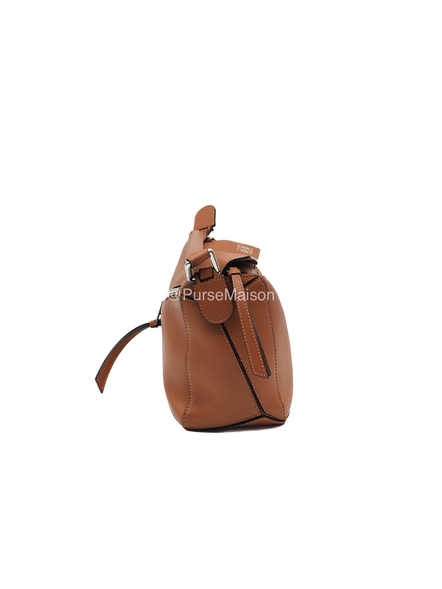Loewe Puzzle Small Bag in Tan Calfskin Leather and Silver Hardware | Purse Maison Luxury Bags Shop