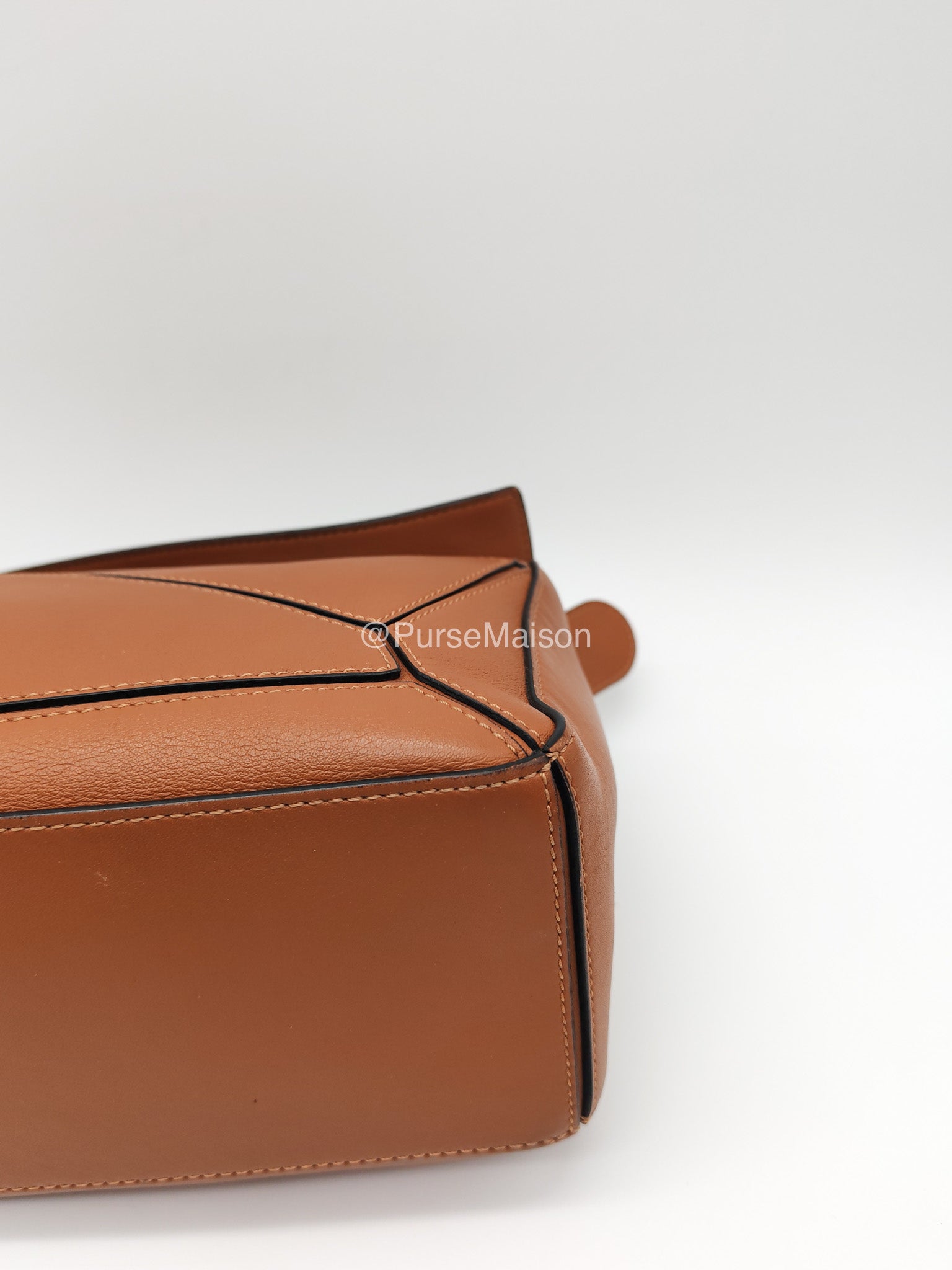Loewe Puzzle Small Bag in Tan Calfskin Leather and Silver Hardware | Purse Maison Luxury Bags Shop
