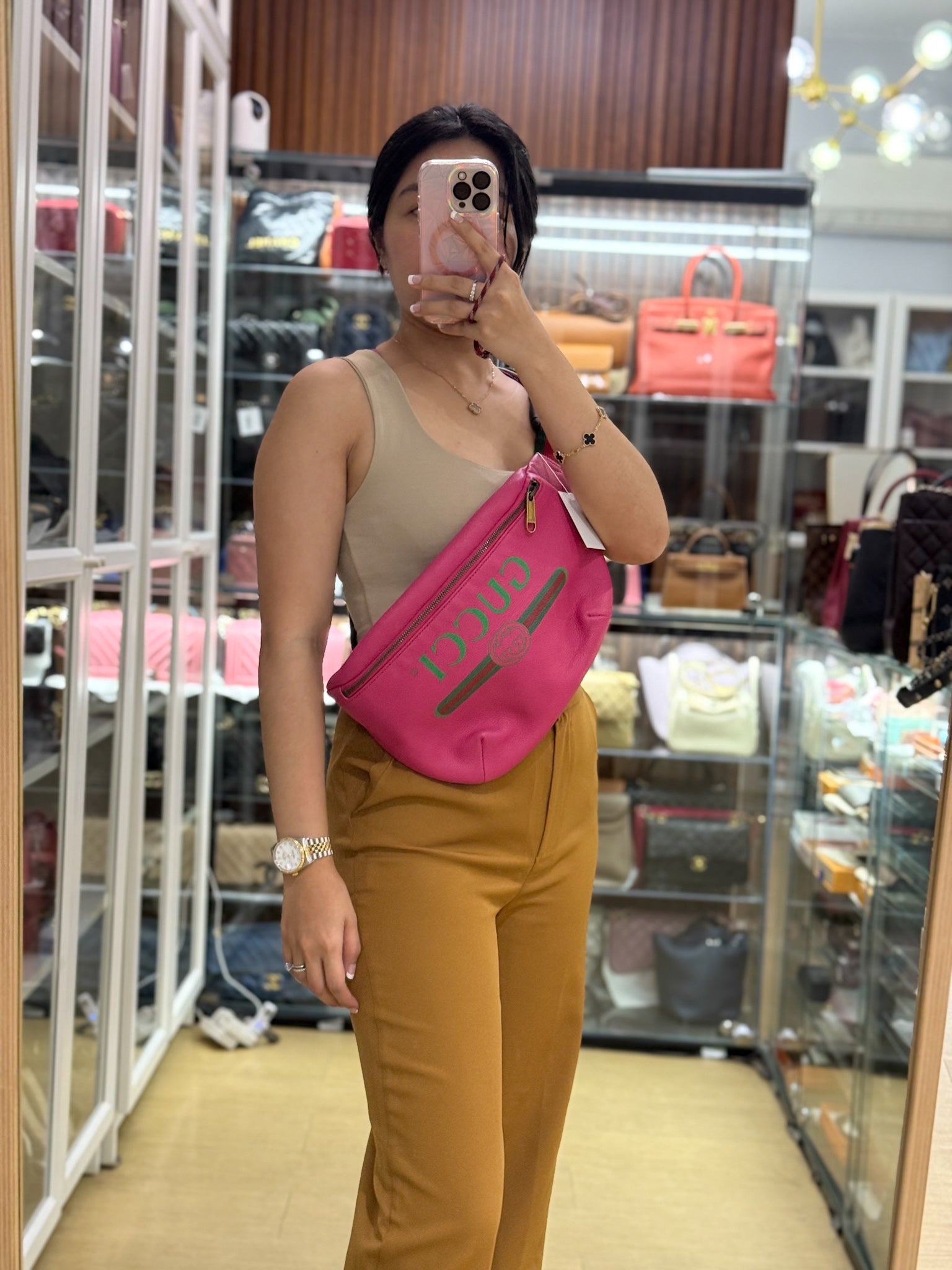 Logo Bum Bag in Pink Leather | Purse Maison Luxury Bags Shop