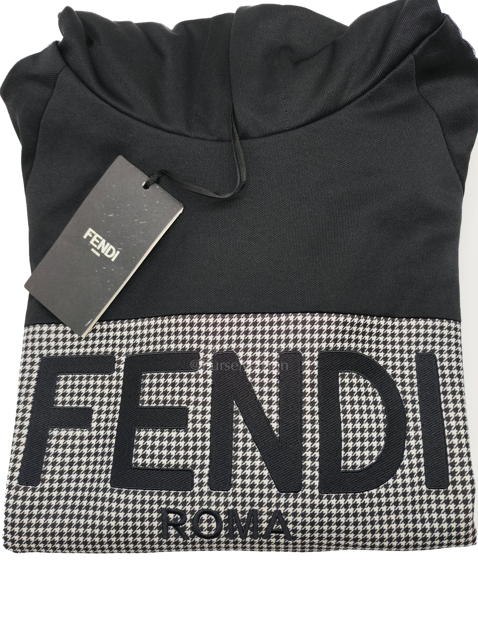 Logo Print Two Color Checkered Hoodie in Black/White Size L | Purse Maison Luxury Bags Shop