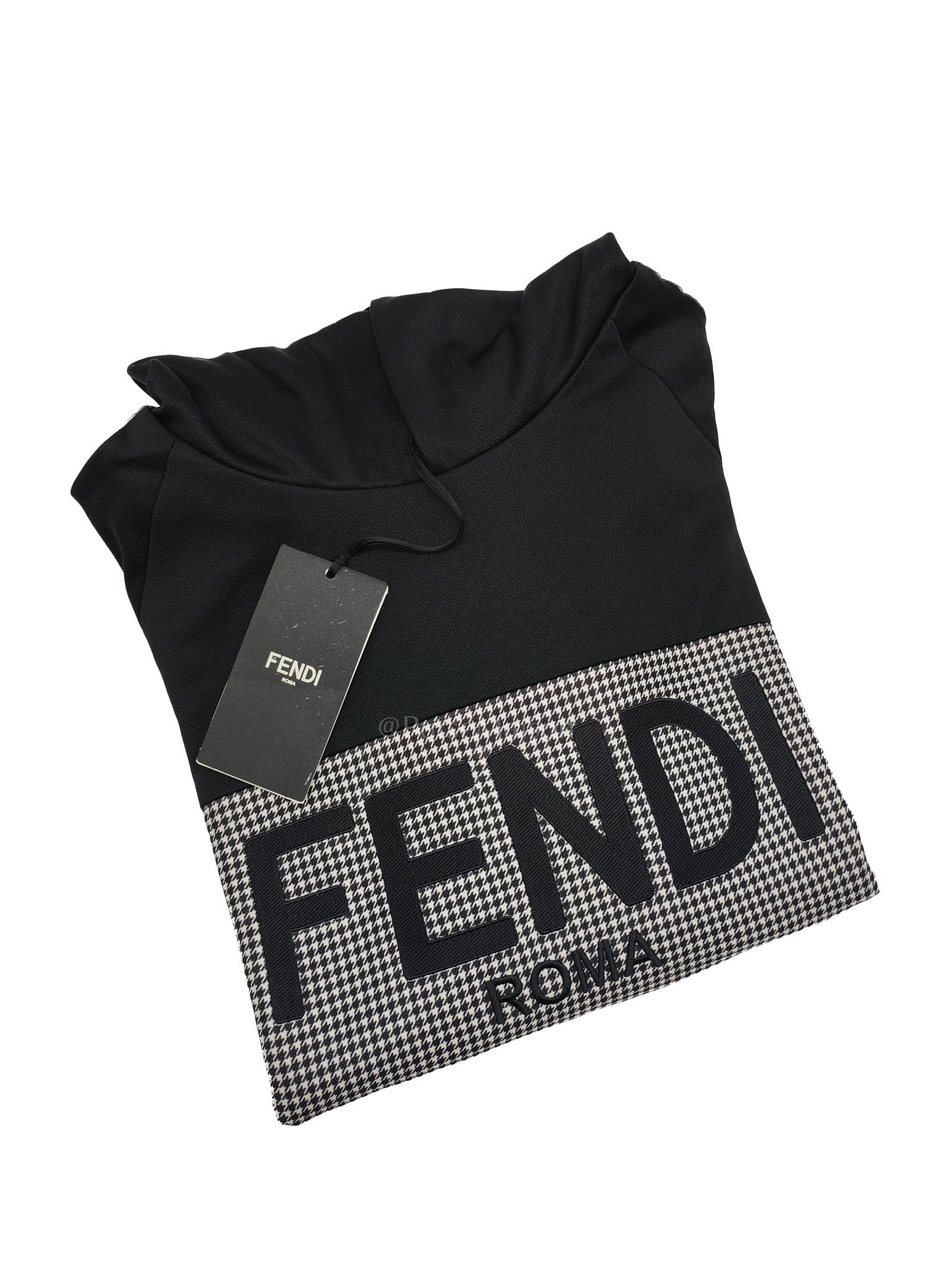 Logo Print Two Color Checkered Hoodie in Black/White Size L | Purse Maison Luxury Bags Shop