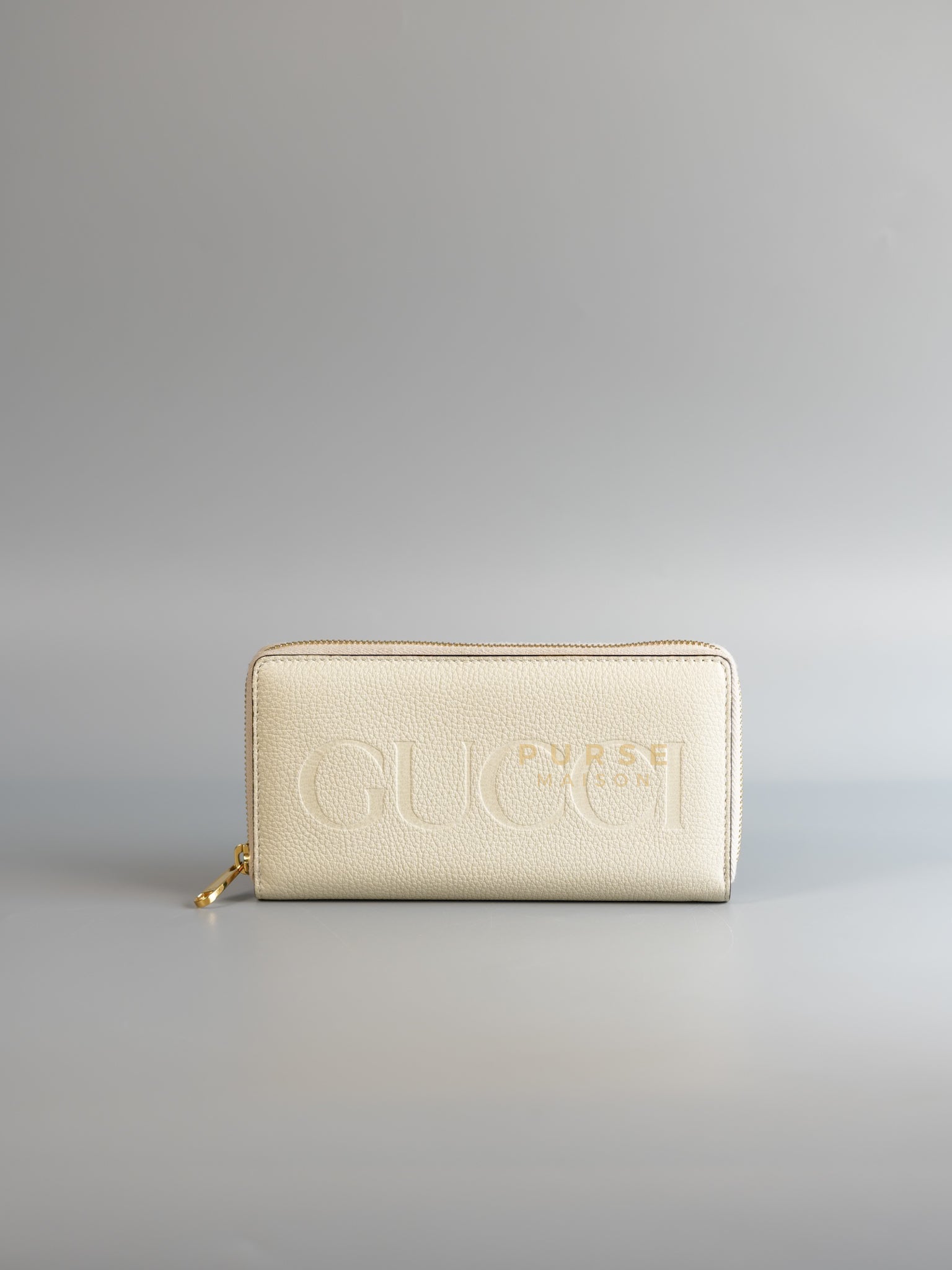 Logo Zipped Long Wallet in Ivory Leather | Purse Maison Luxury Bags Shop