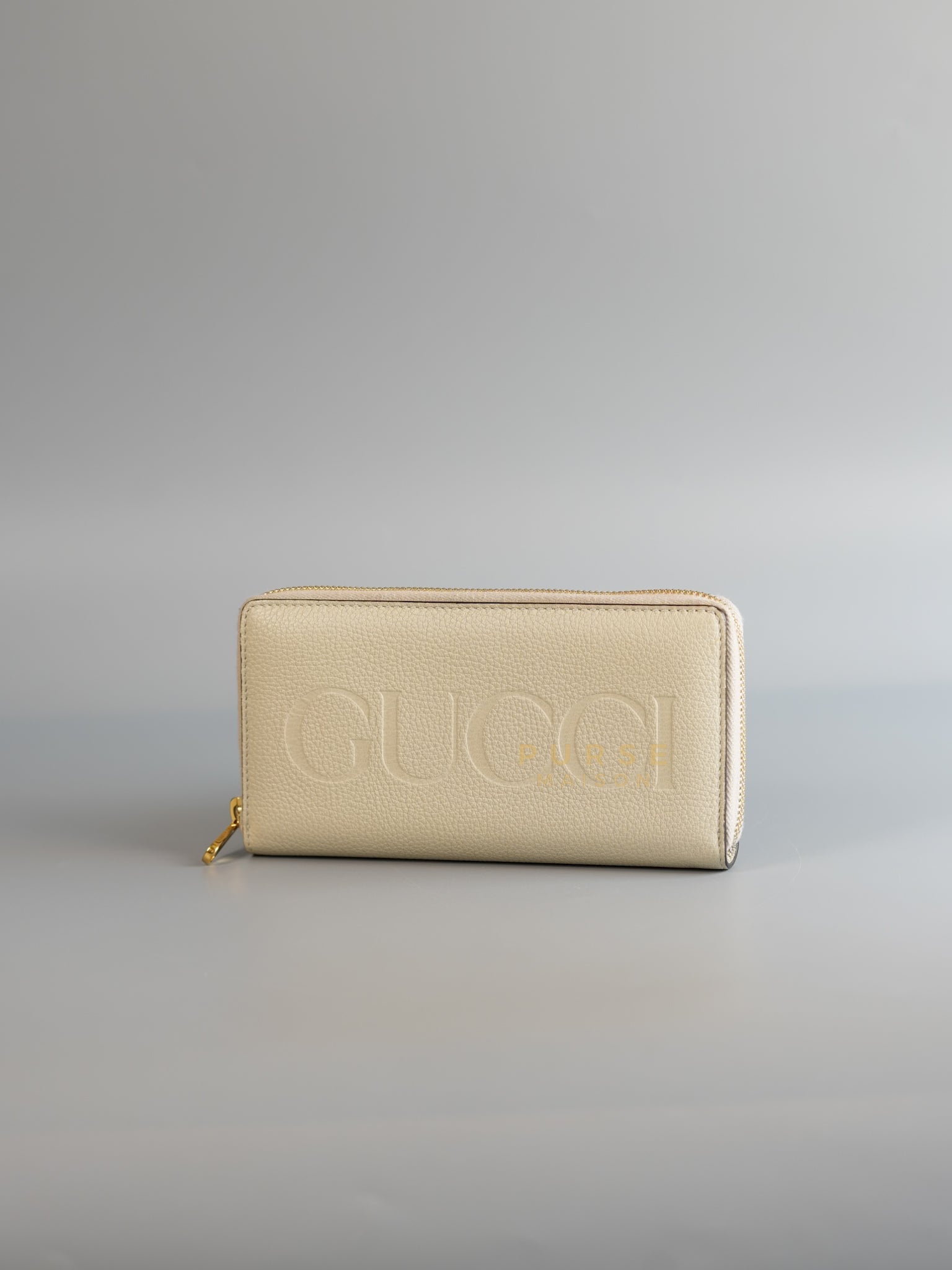 Logo Zipped Long Wallet in Ivory Leather | Purse Maison Luxury Bags Shop