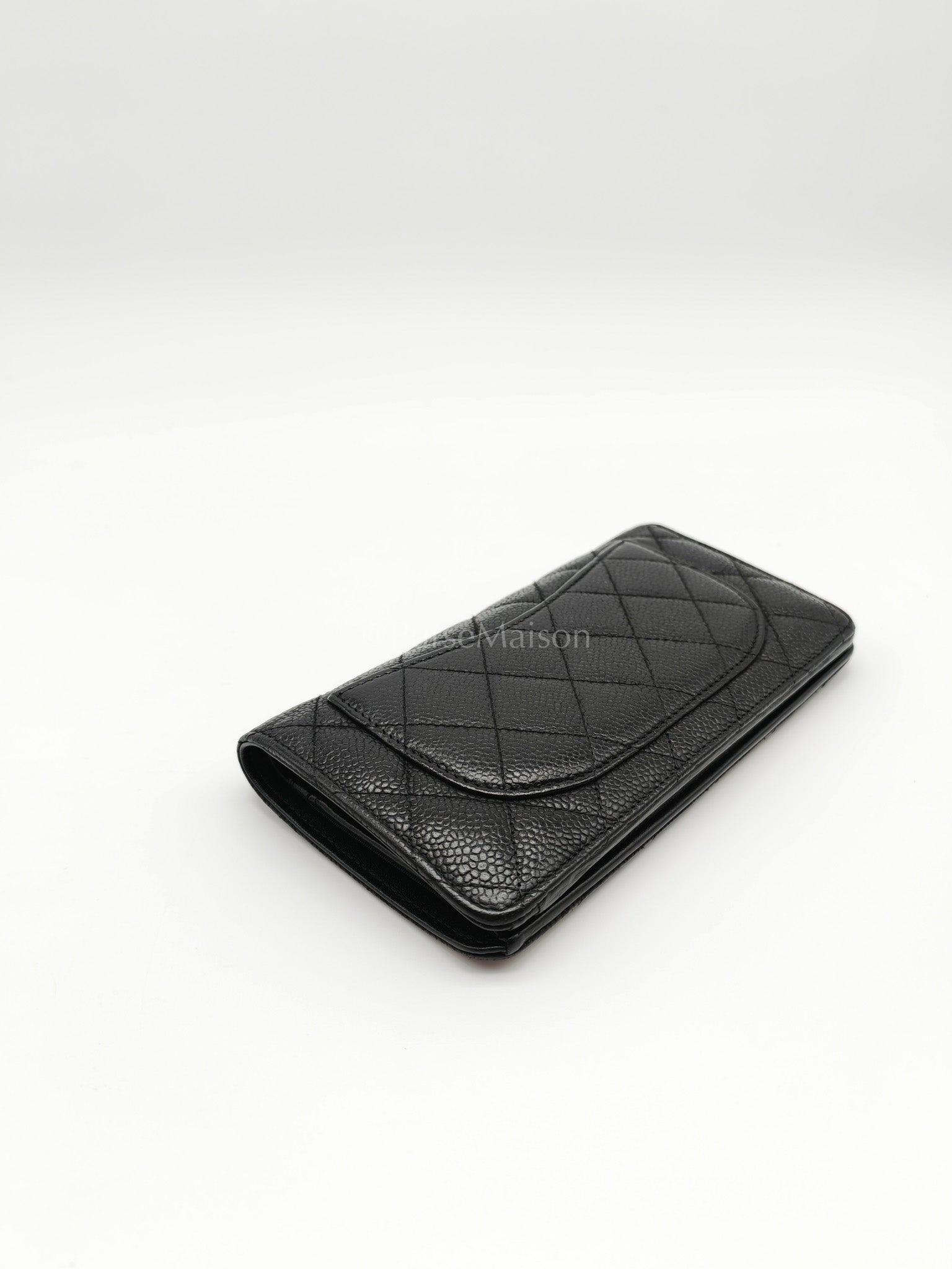 Long Bifold Wallet in Black Caviar Leather and Silver Hardware Series 17 | Purse Maison Luxury Bags Shop