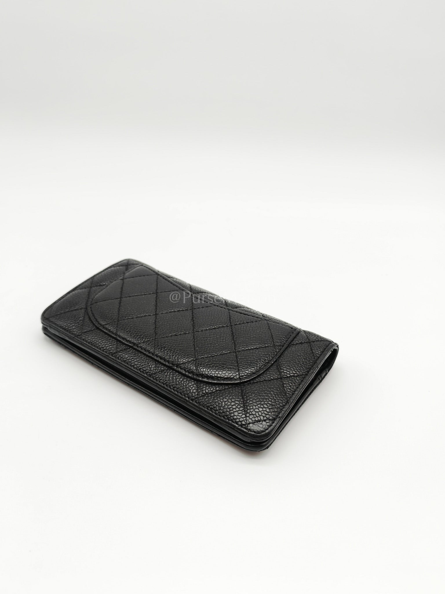 Long Bifold Wallet in Black Caviar Leather and Silver Hardware Series 17 | Purse Maison Luxury Bags Shop