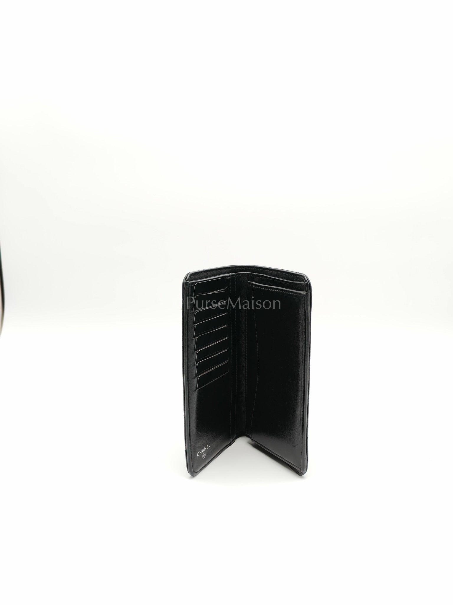 Long Bifold Wallet in Black Caviar Leather and Silver Hardware Series 17 | Purse Maison Luxury Bags Shop