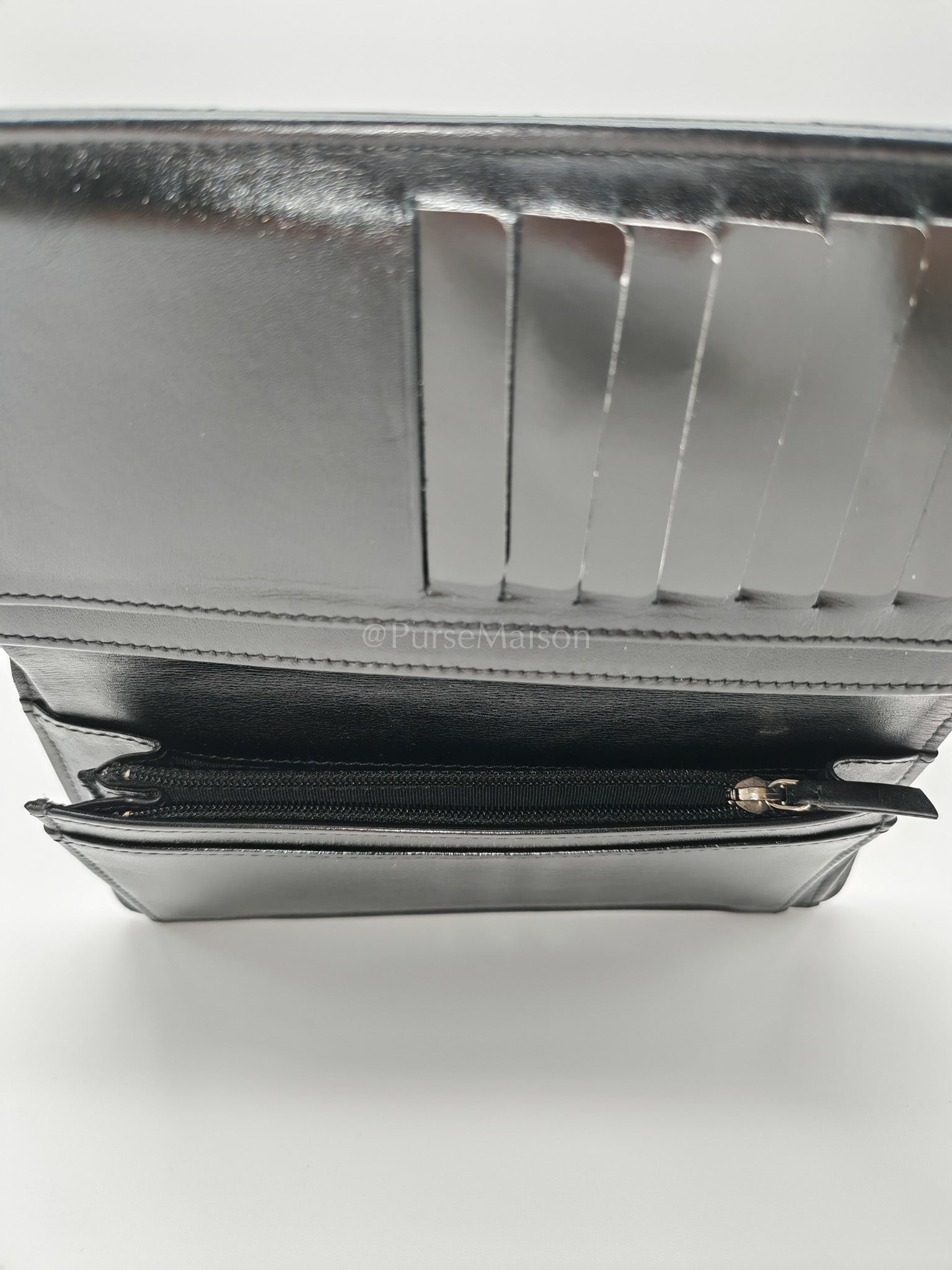 Long Bifold Wallet in Black Caviar Leather and Silver Hardware Series 17 | Purse Maison Luxury Bags Shop