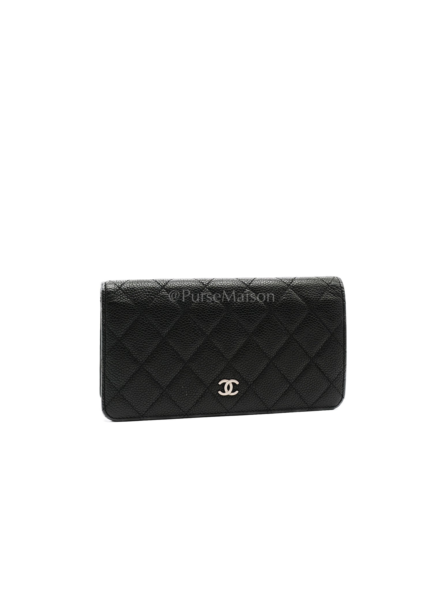 Long Bifold Wallet in Black Caviar Leather and Silver Hardware Series 17 | Purse Maison Luxury Bags Shop