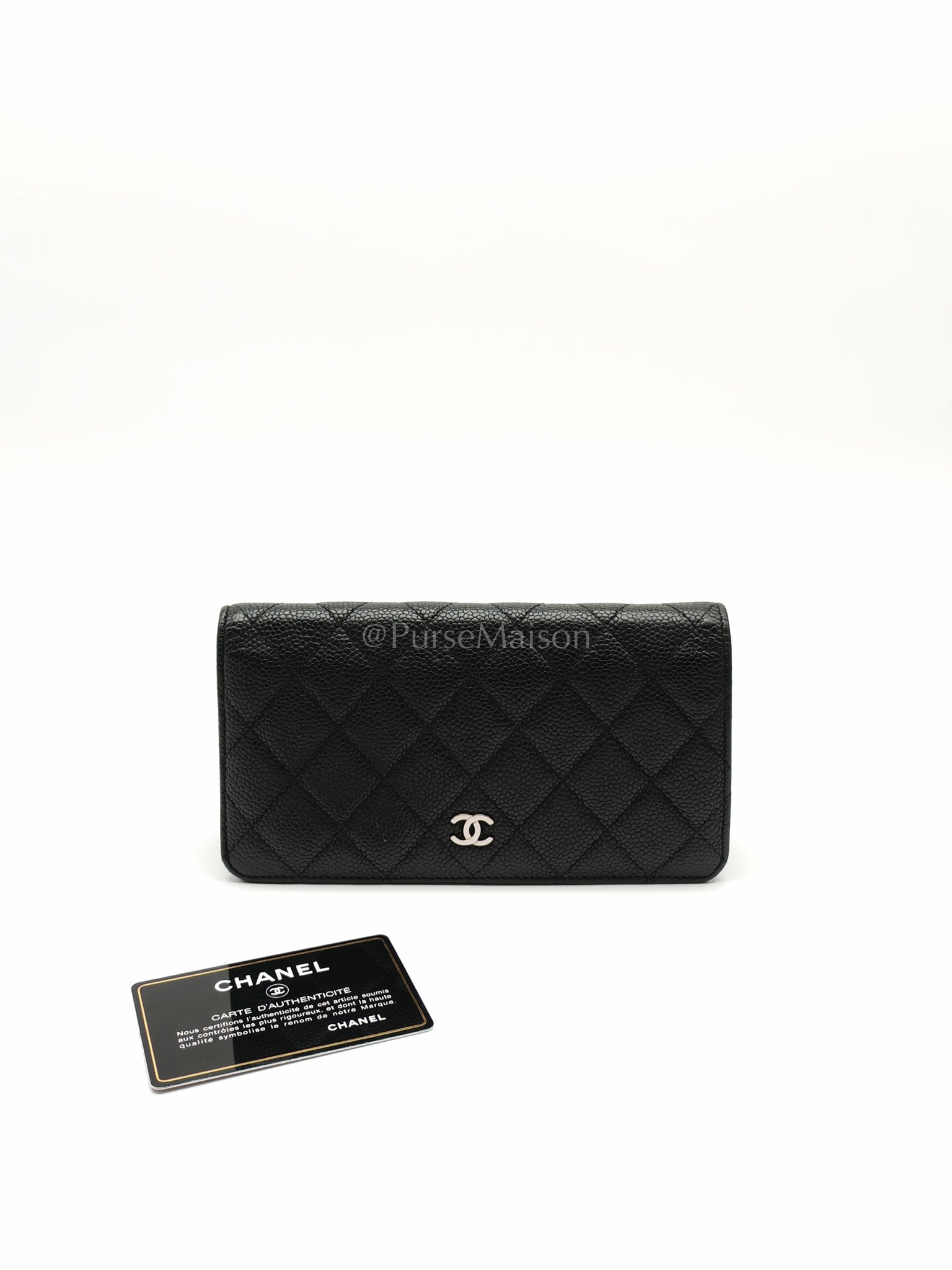 Long Bifold Wallet in Black Caviar Leather and Silver Hardware Series 17 | Purse Maison Luxury Bags Shop
