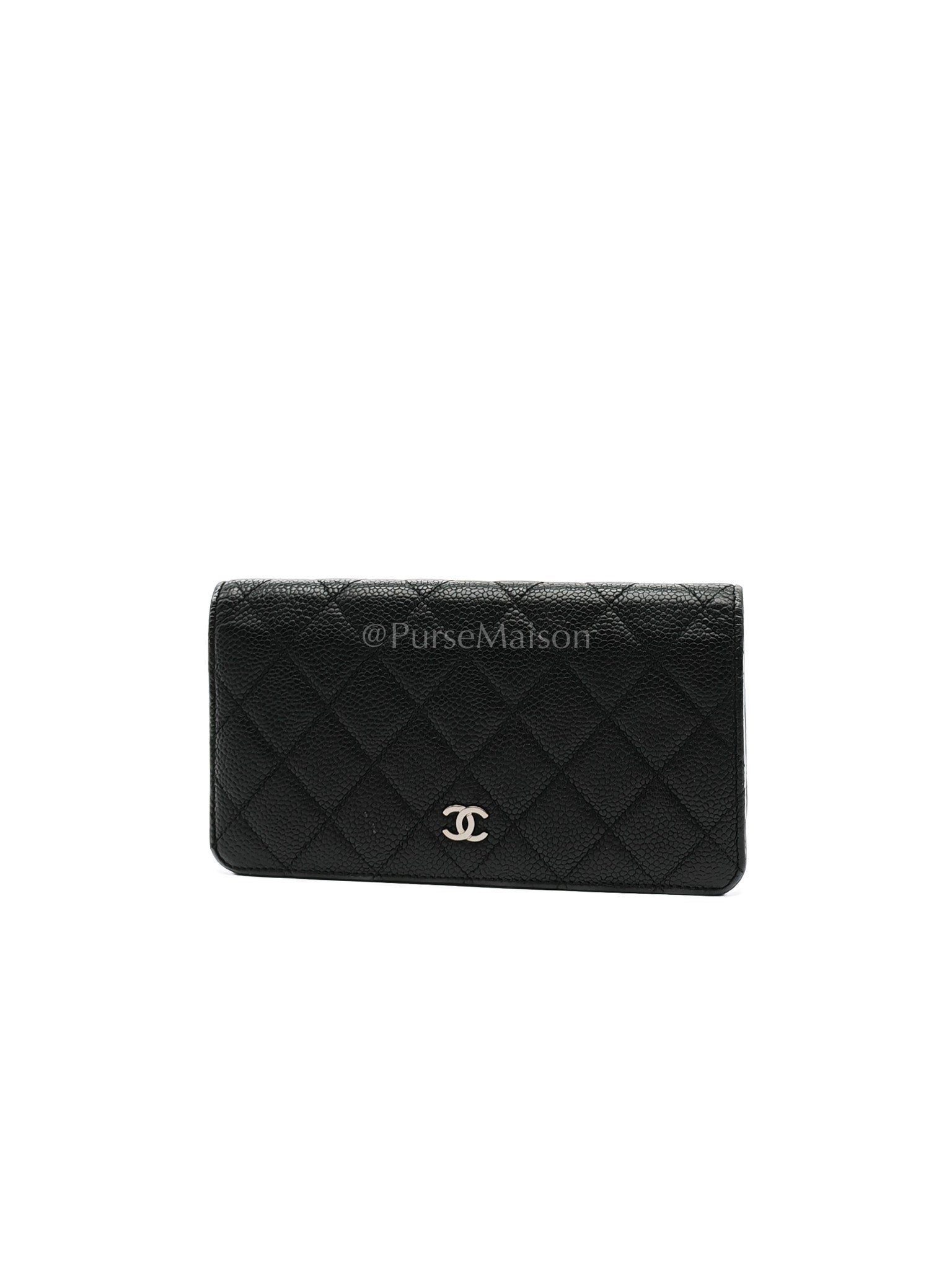 Long Bifold Wallet in Black Caviar Leather and Silver Hardware Series 17 | Purse Maison Luxury Bags Shop