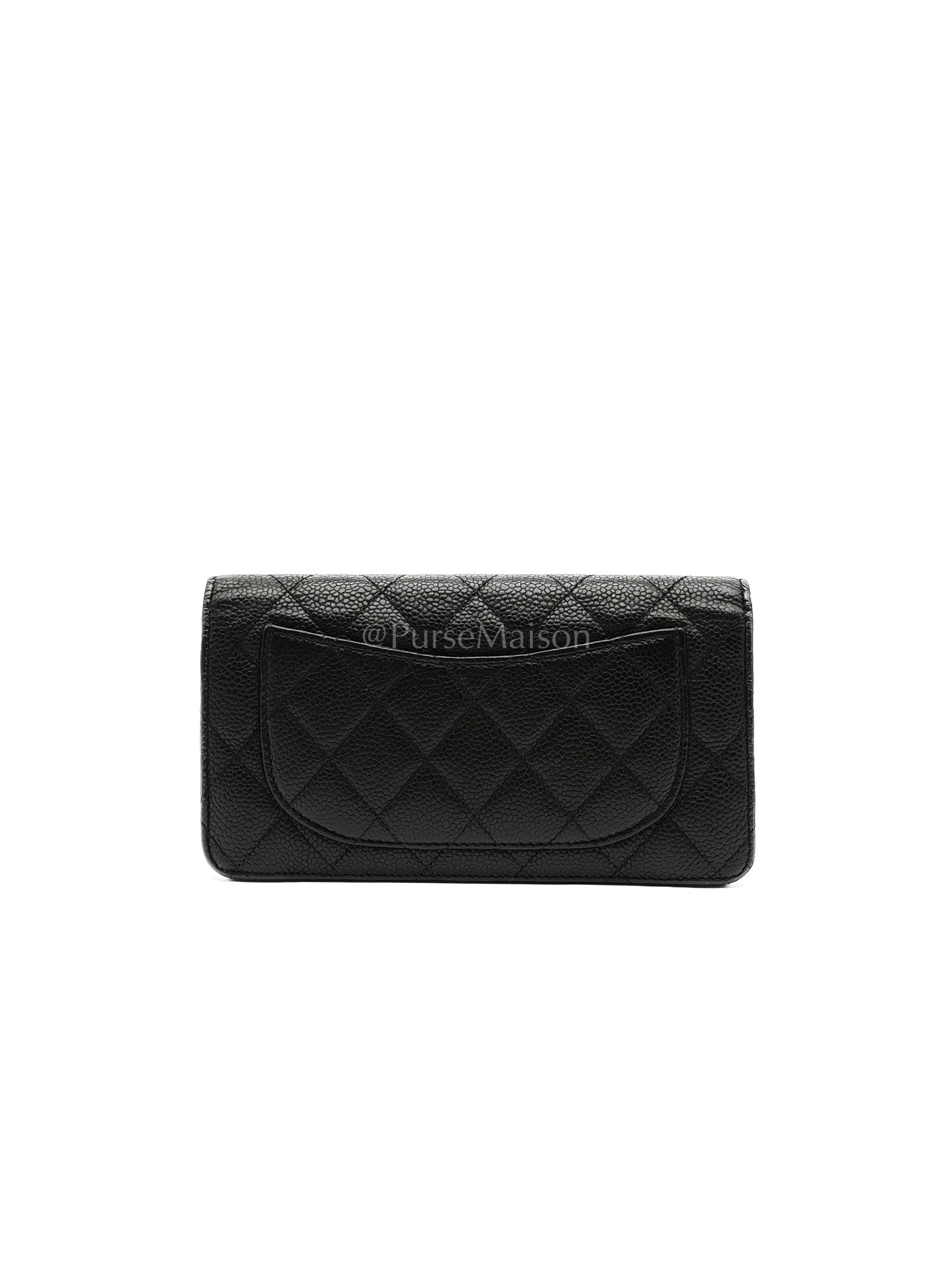Long Bifold Wallet in Black Caviar Leather and Silver Hardware Series 17 | Purse Maison Luxury Bags Shop