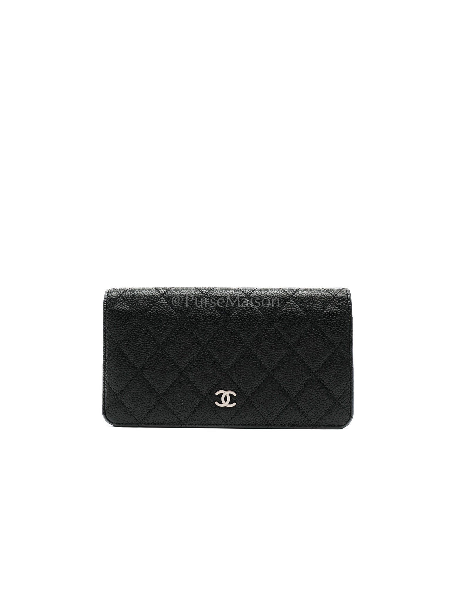 Long Bifold Wallet in Black Caviar Leather and Silver Hardware Series 17 | Purse Maison Luxury Bags Shop
