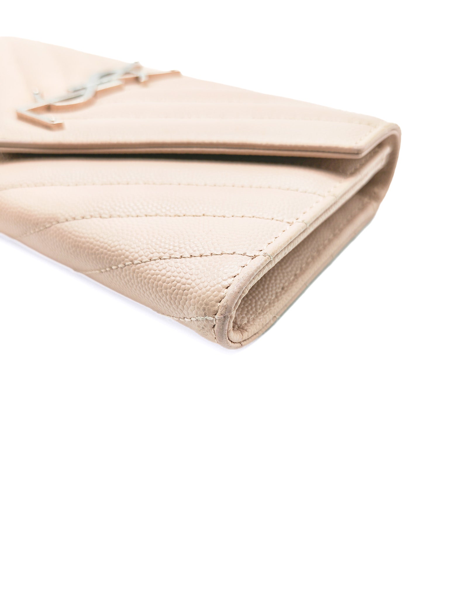 Long Flap Wallet in Nude Pink Grain De Poudre Leather Silver Hardware | Purse Maison Luxury Bags Shop