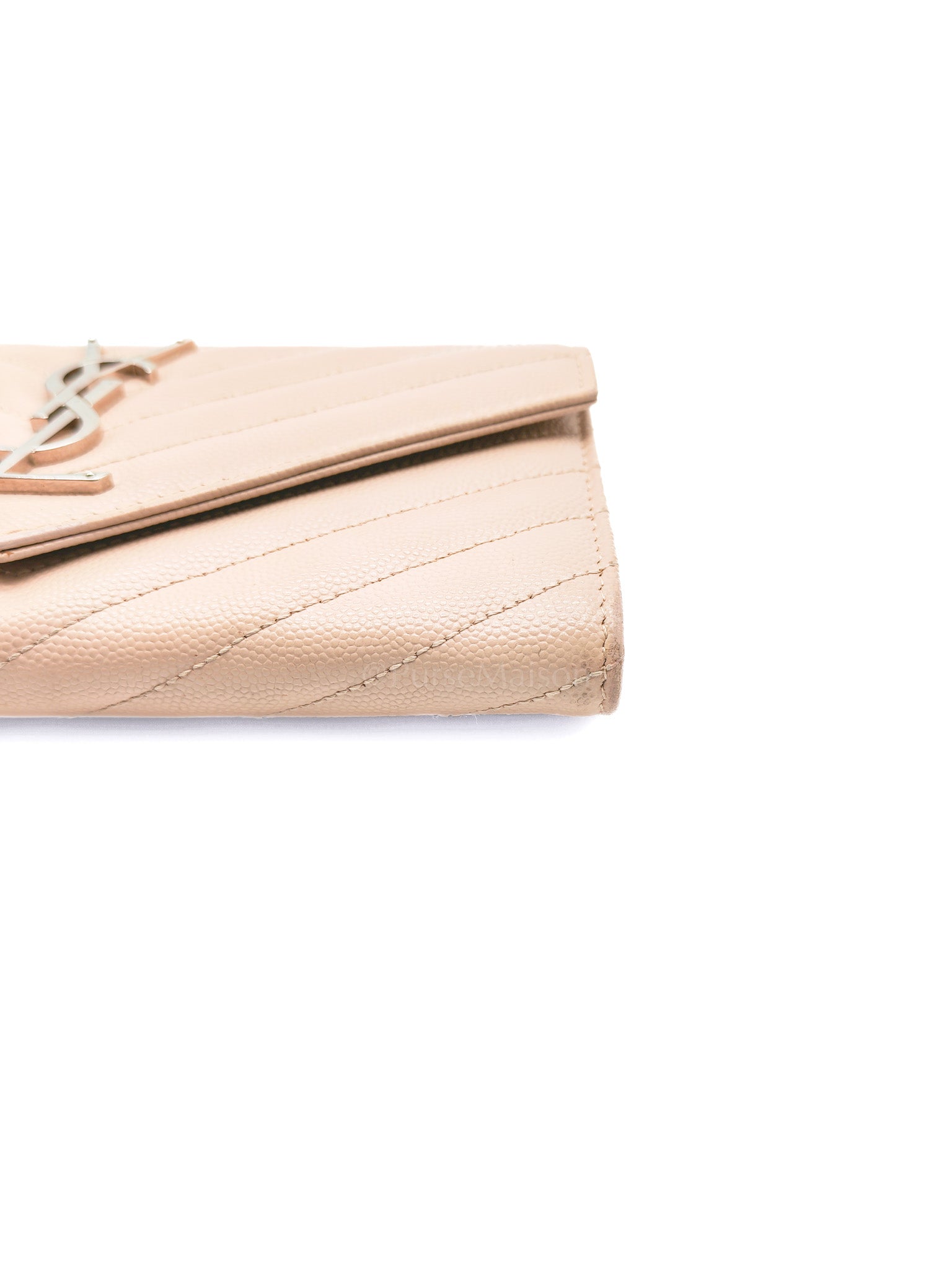 Long Flap Wallet in Nude Pink Grain De Poudre Leather Silver Hardware | Purse Maison Luxury Bags Shop