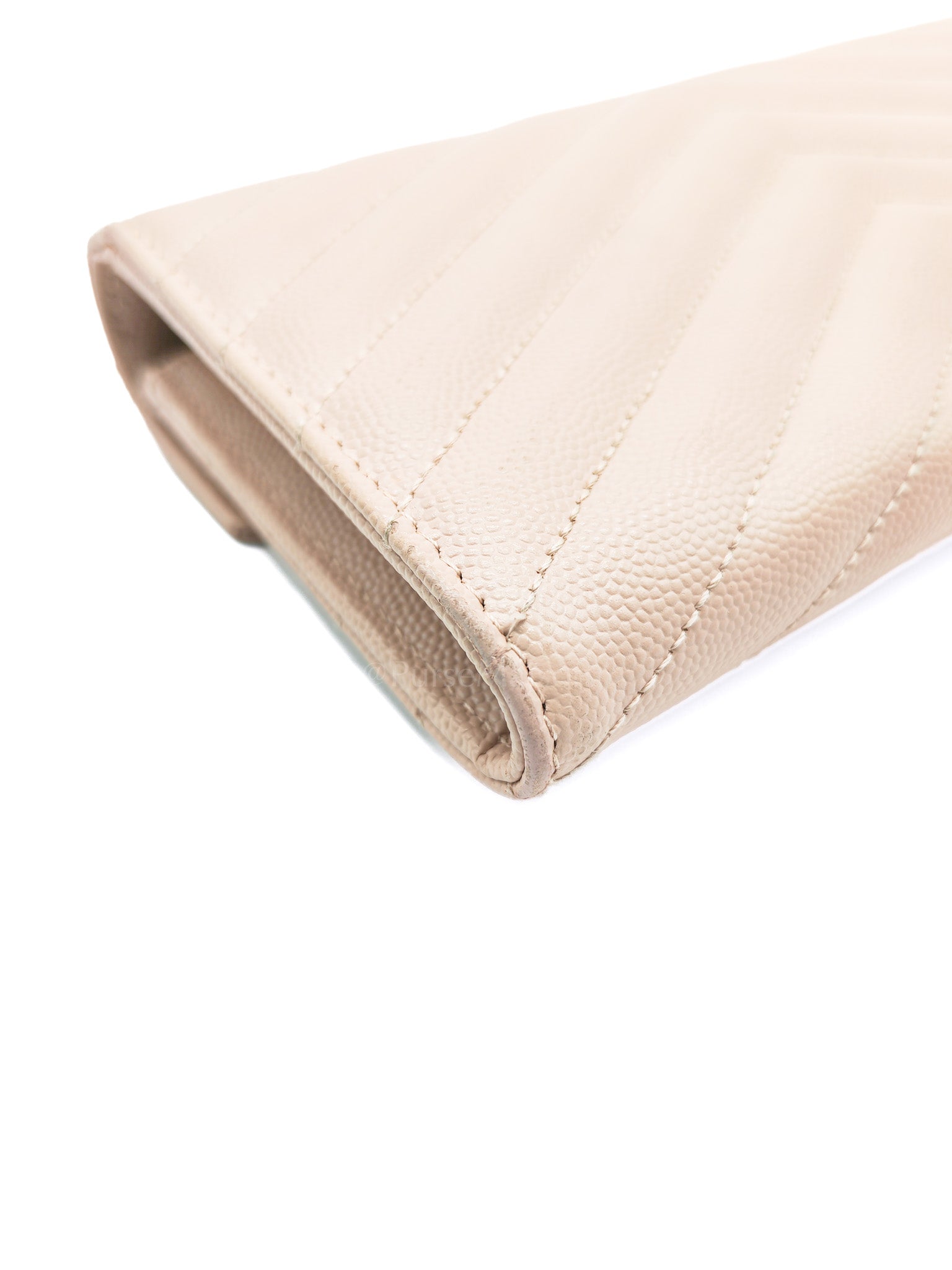 Long Flap Wallet in Nude Pink Grain De Poudre Leather Silver Hardware | Purse Maison Luxury Bags Shop