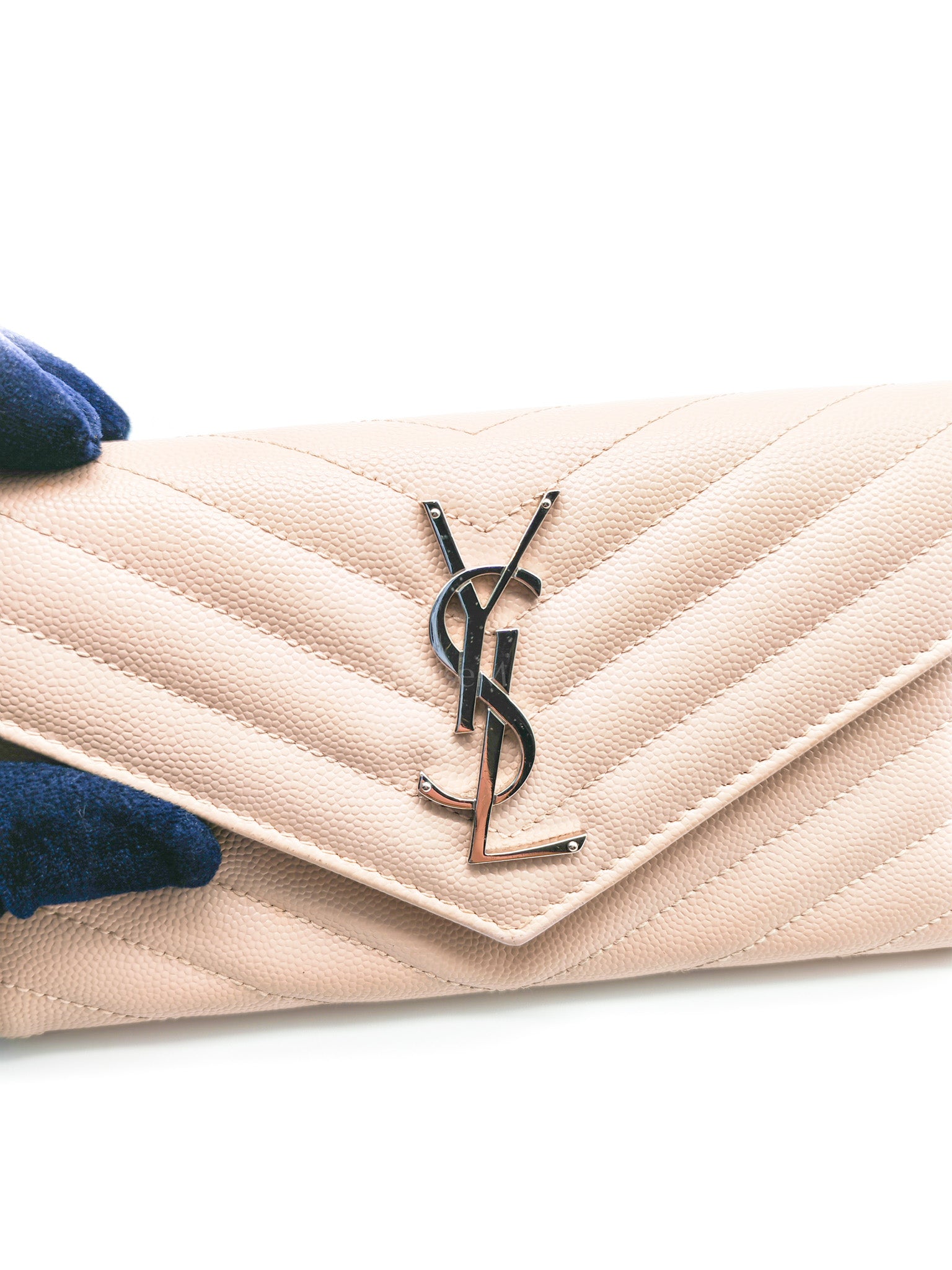 Long Flap Wallet in Nude Pink Grain De Poudre Leather Silver Hardware | Purse Maison Luxury Bags Shop