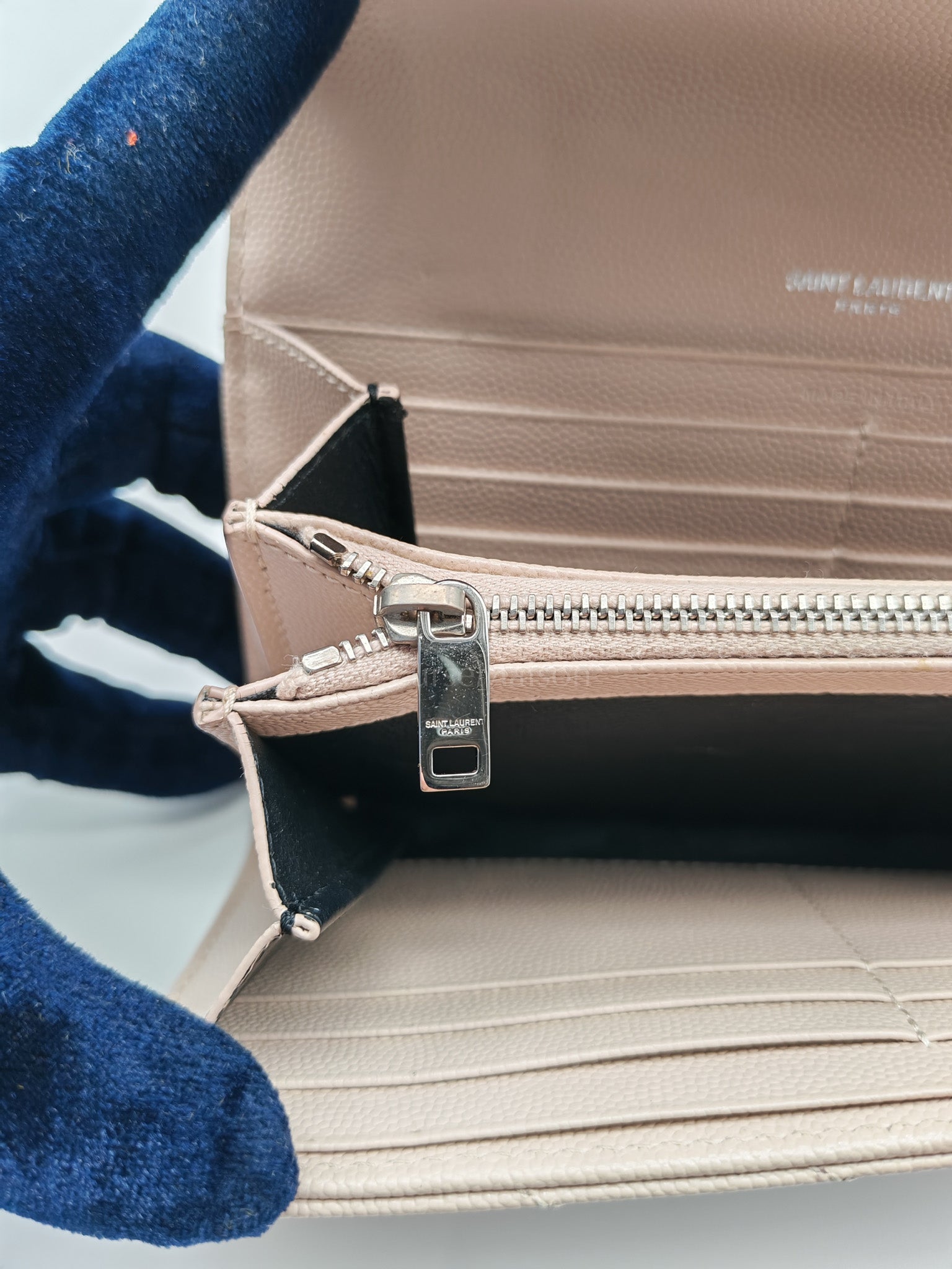 Long Flap Wallet in Nude Pink Grain De Poudre Leather Silver Hardware | Purse Maison Luxury Bags Shop