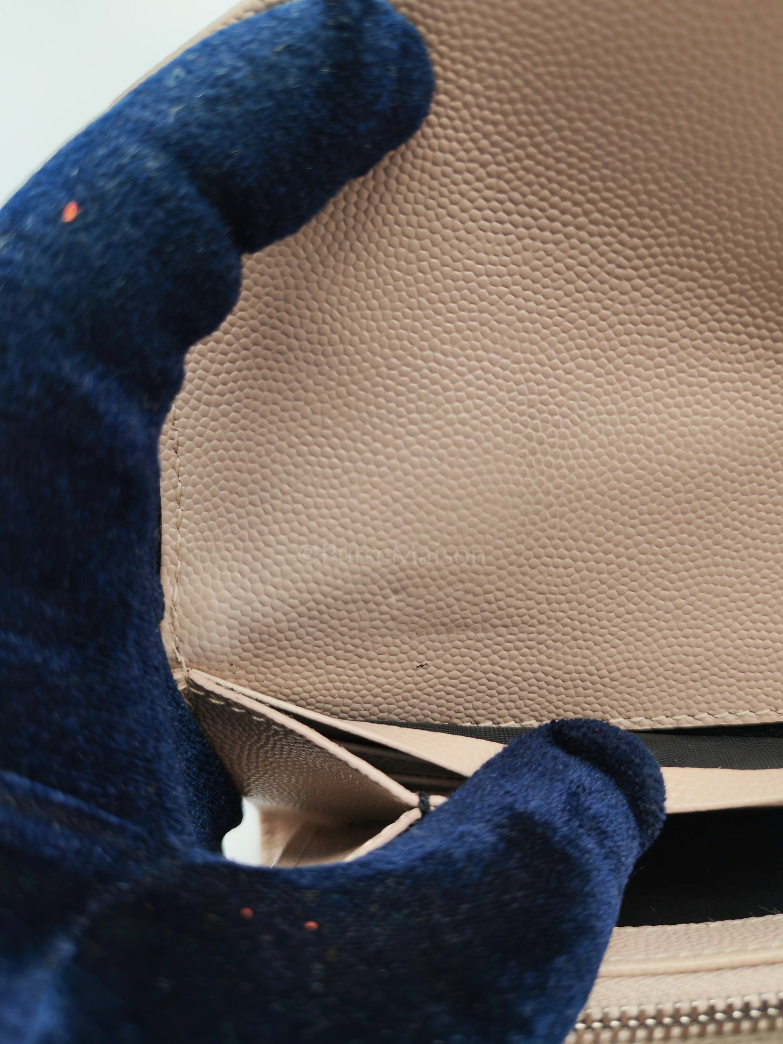 Long Flap Wallet in Nude Pink Grain De Poudre Leather Silver Hardware | Purse Maison Luxury Bags Shop