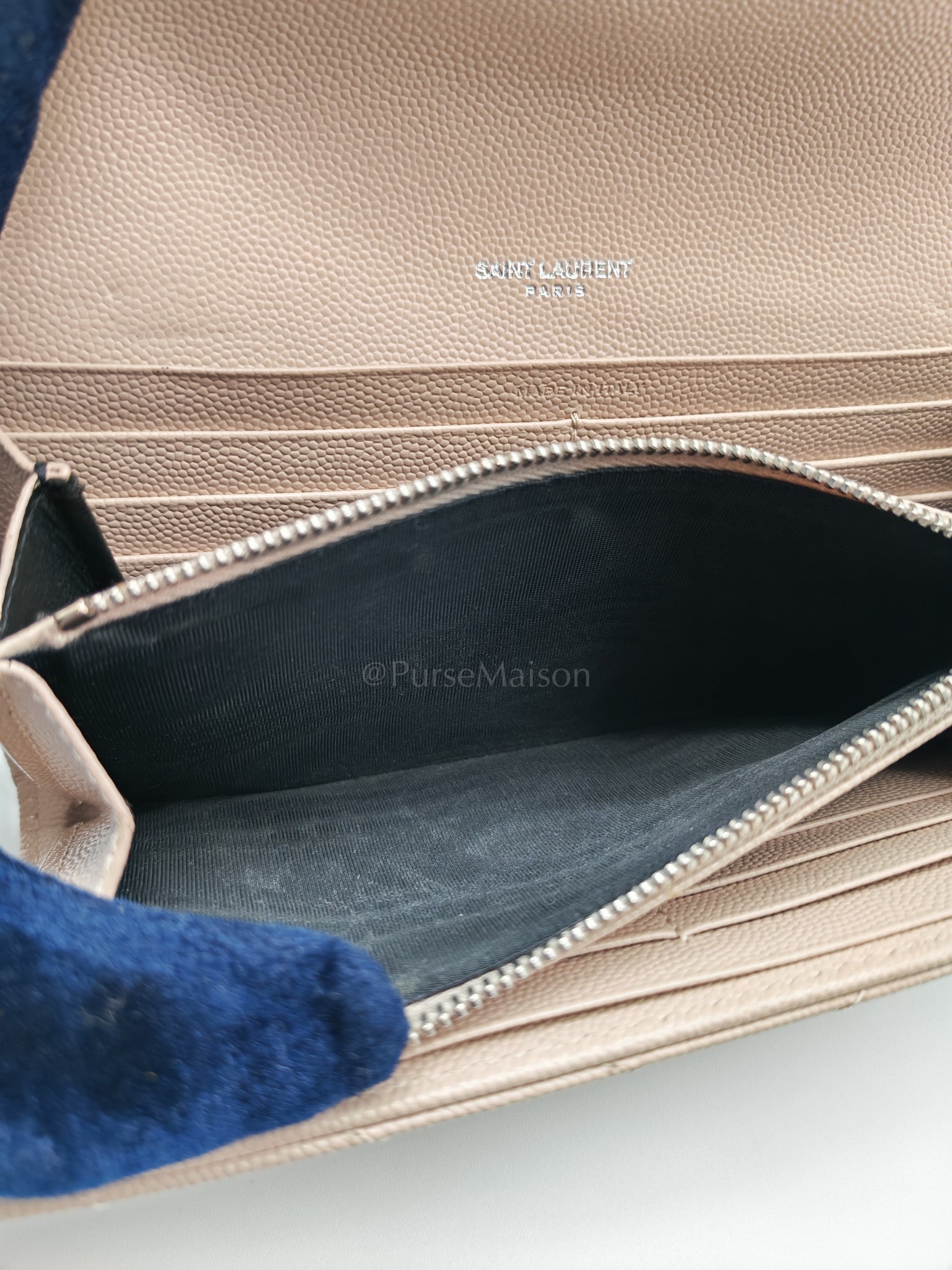 Long Flap Wallet in Nude Pink Grain De Poudre Leather Silver Hardware | Purse Maison Luxury Bags Shop