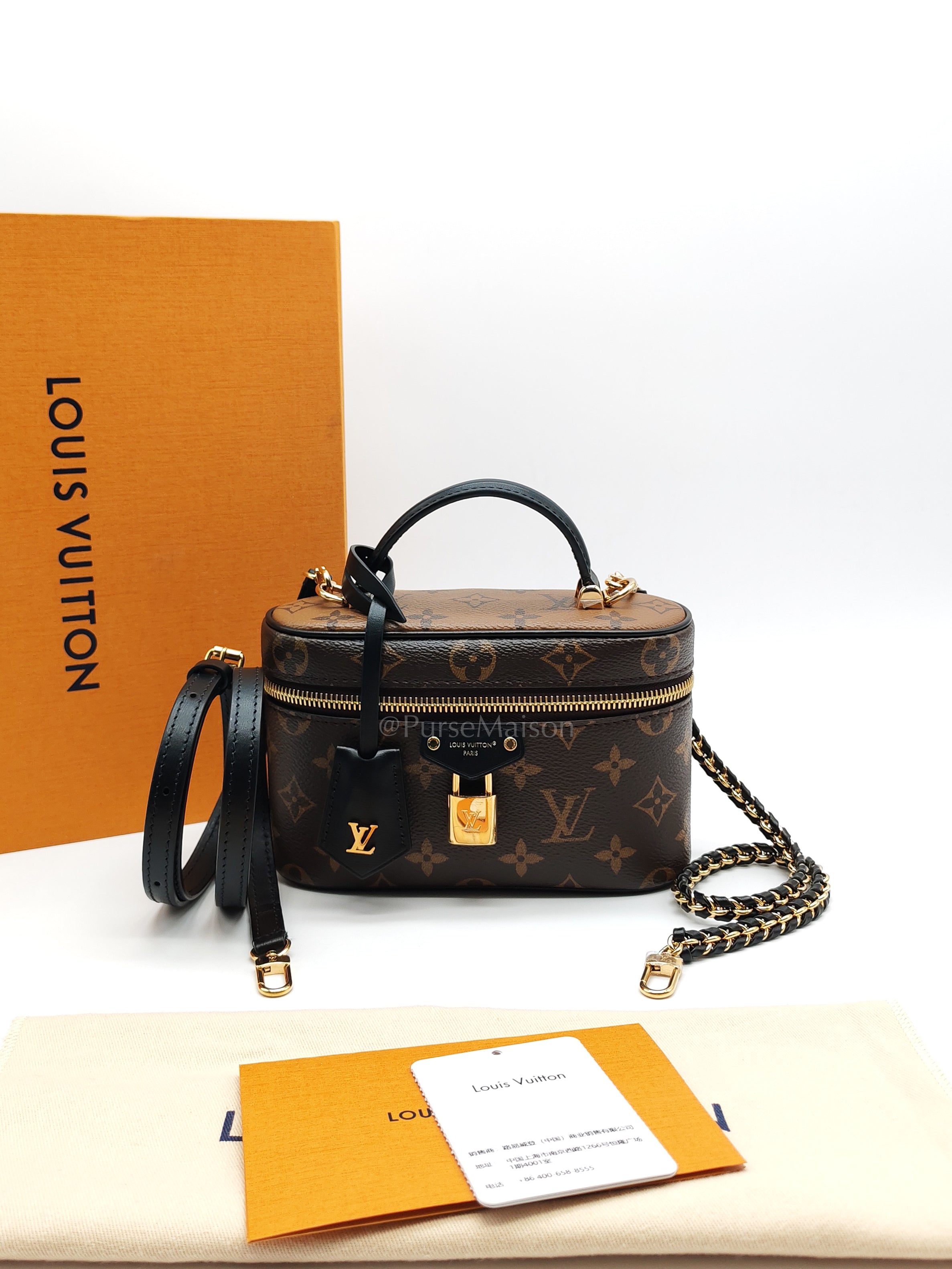 Long Vanity Chain Pouch in Reverse Monogram Canvas Shoulder Bag (Microchip) | Purse Maison Luxury Bags Shop