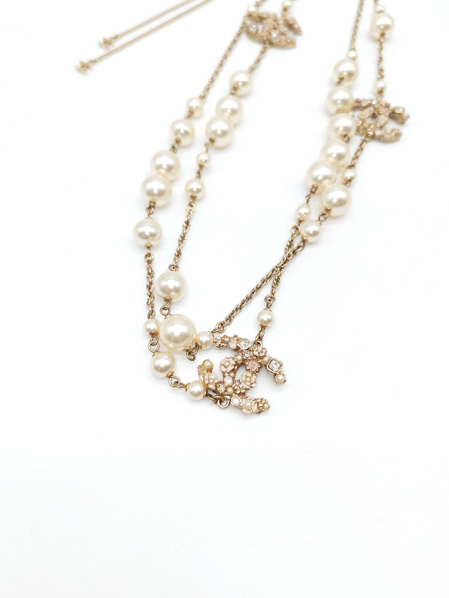CC Faux Pearl Crystal Long Necklace