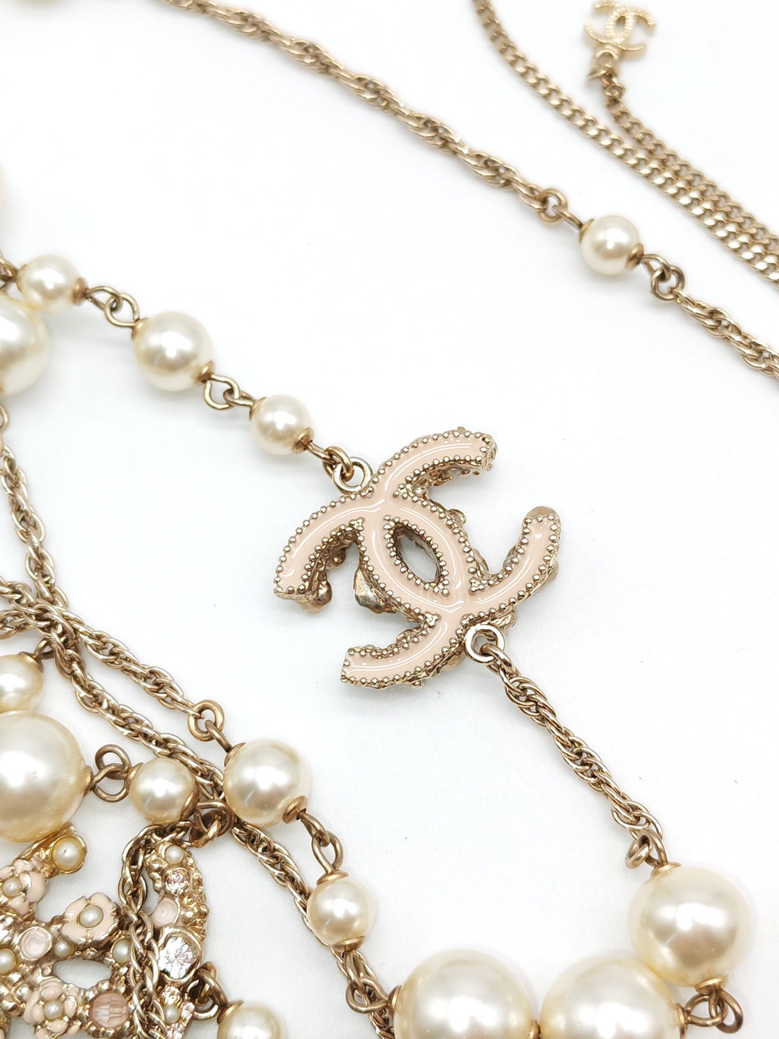 CC Faux Pearl Crystal Long Necklace