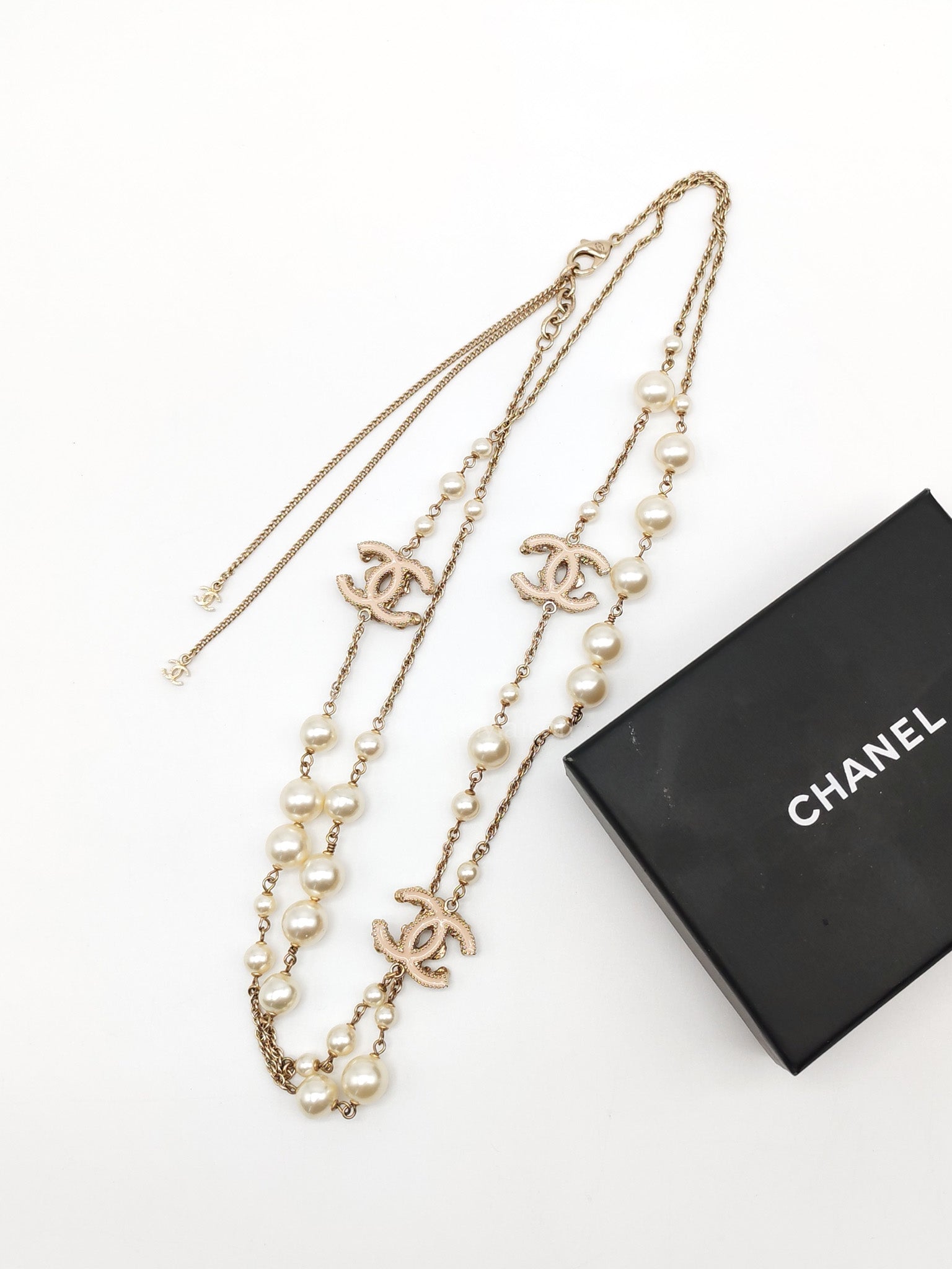 CC Faux Pearl Crystal Long Necklace
