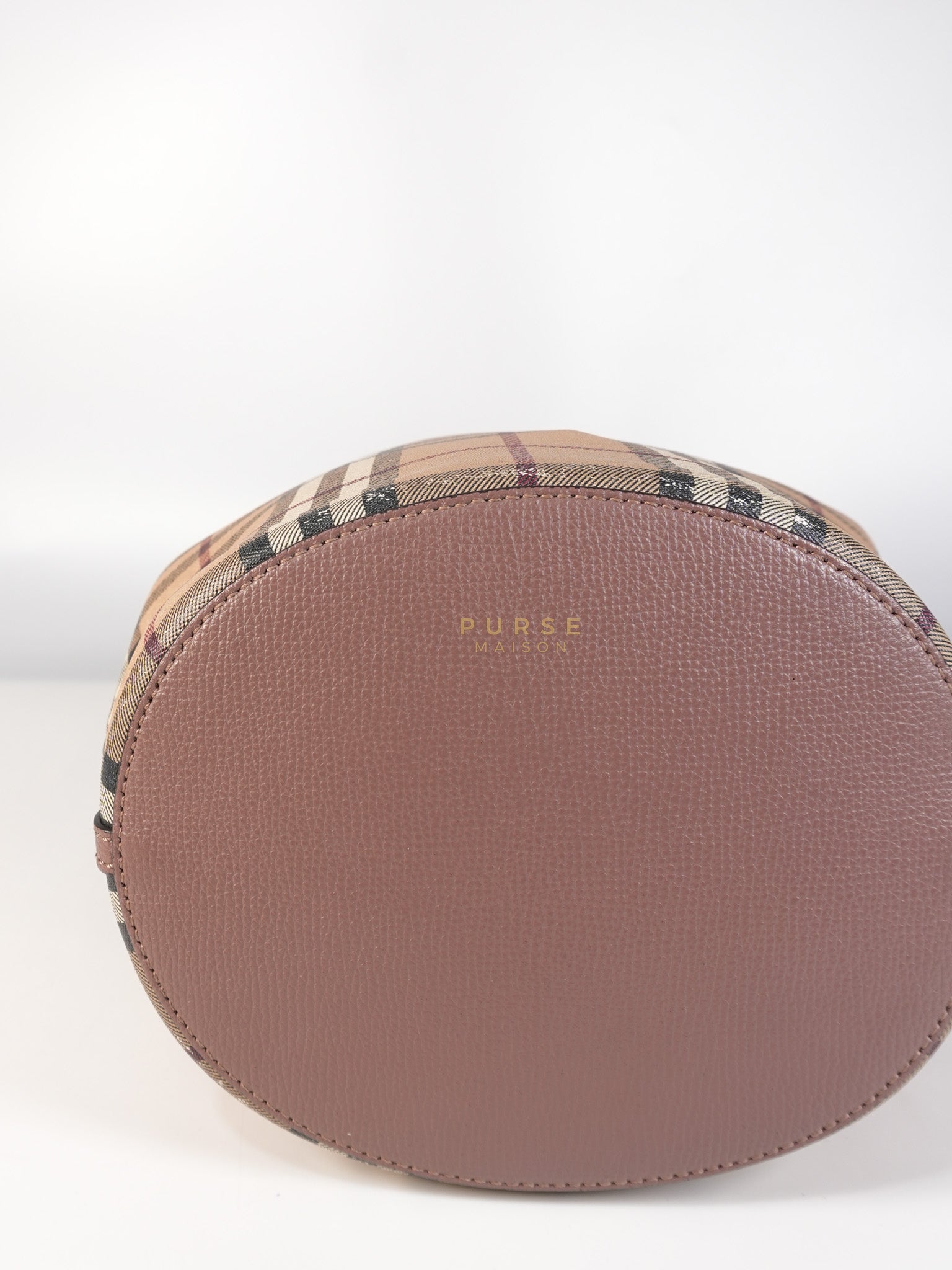 Lorne Small Haymarket Check Bucket Bag – Light Elderberry/Leather | Purse Maison Luxury Bags Shop