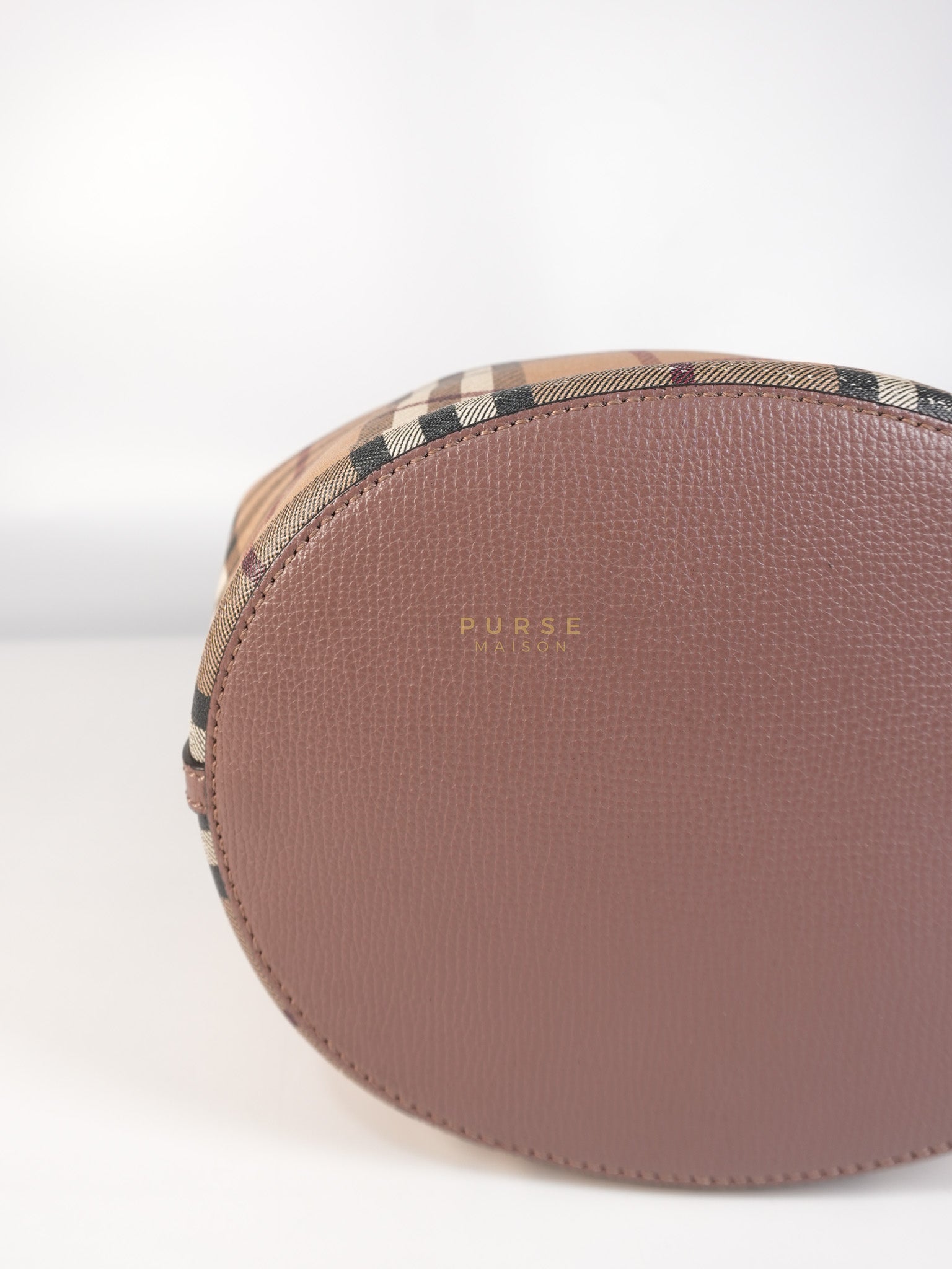 Lorne Small Haymarket Check Bucket Bag – Light Elderberry/Leather | Purse Maison Luxury Bags Shop