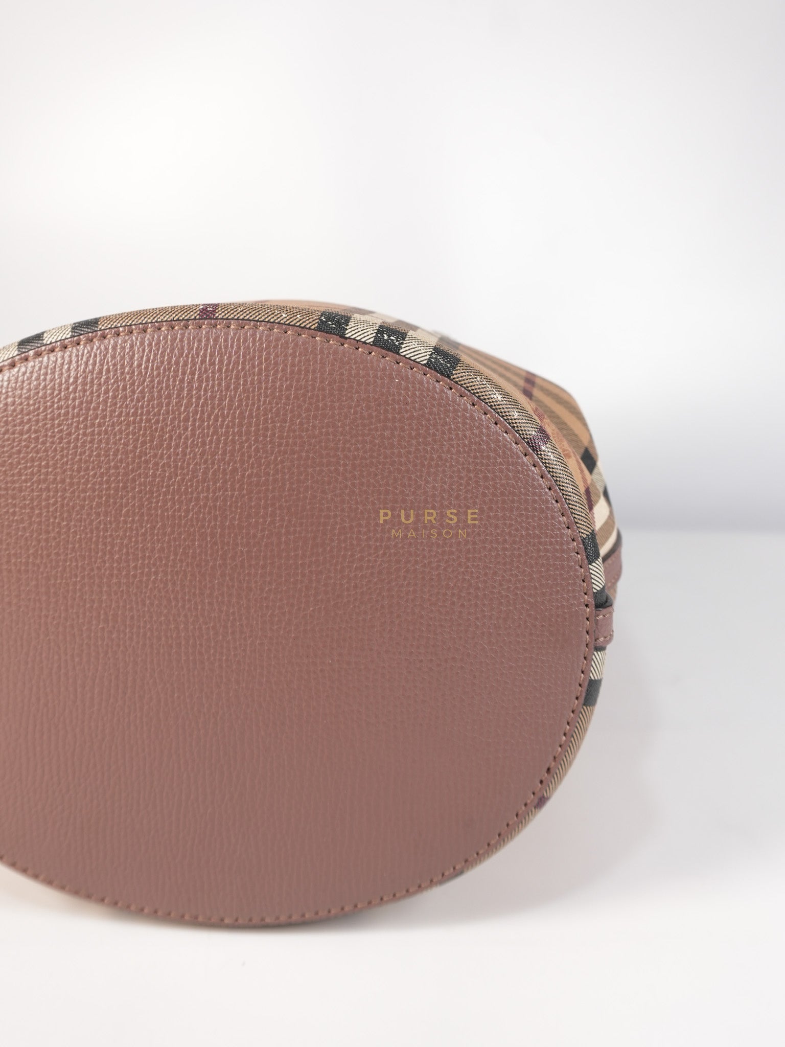 Lorne Small Haymarket Check Bucket Bag – Light Elderberry/Leather | Purse Maison Luxury Bags Shop