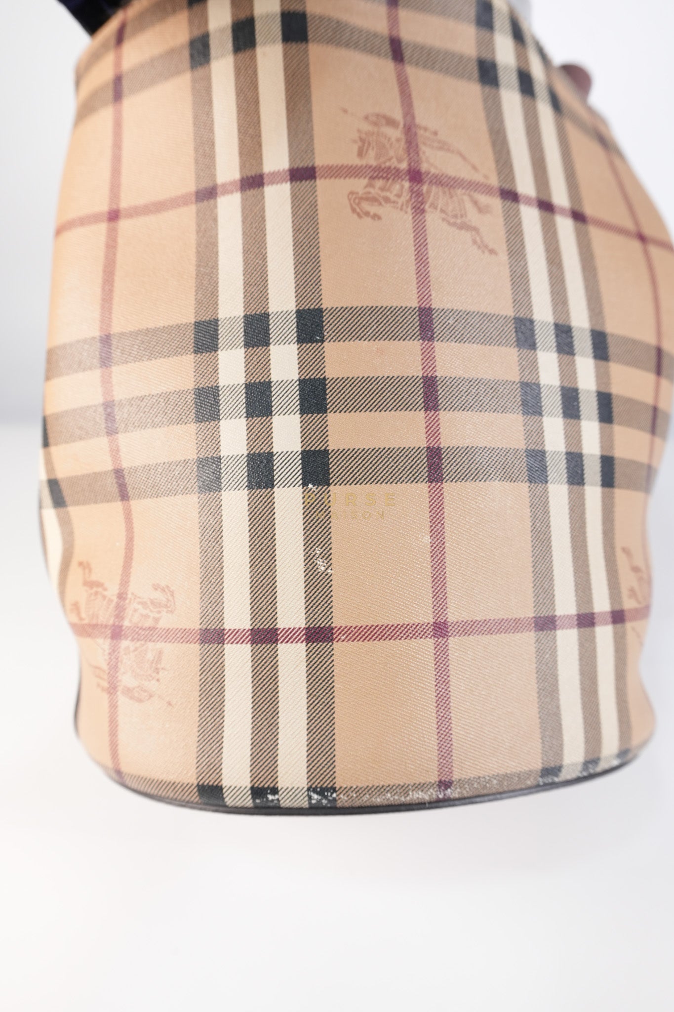 Lorne Small Haymarket Check Bucket Bag – Light Elderberry/Leather | Purse Maison Luxury Bags Shop