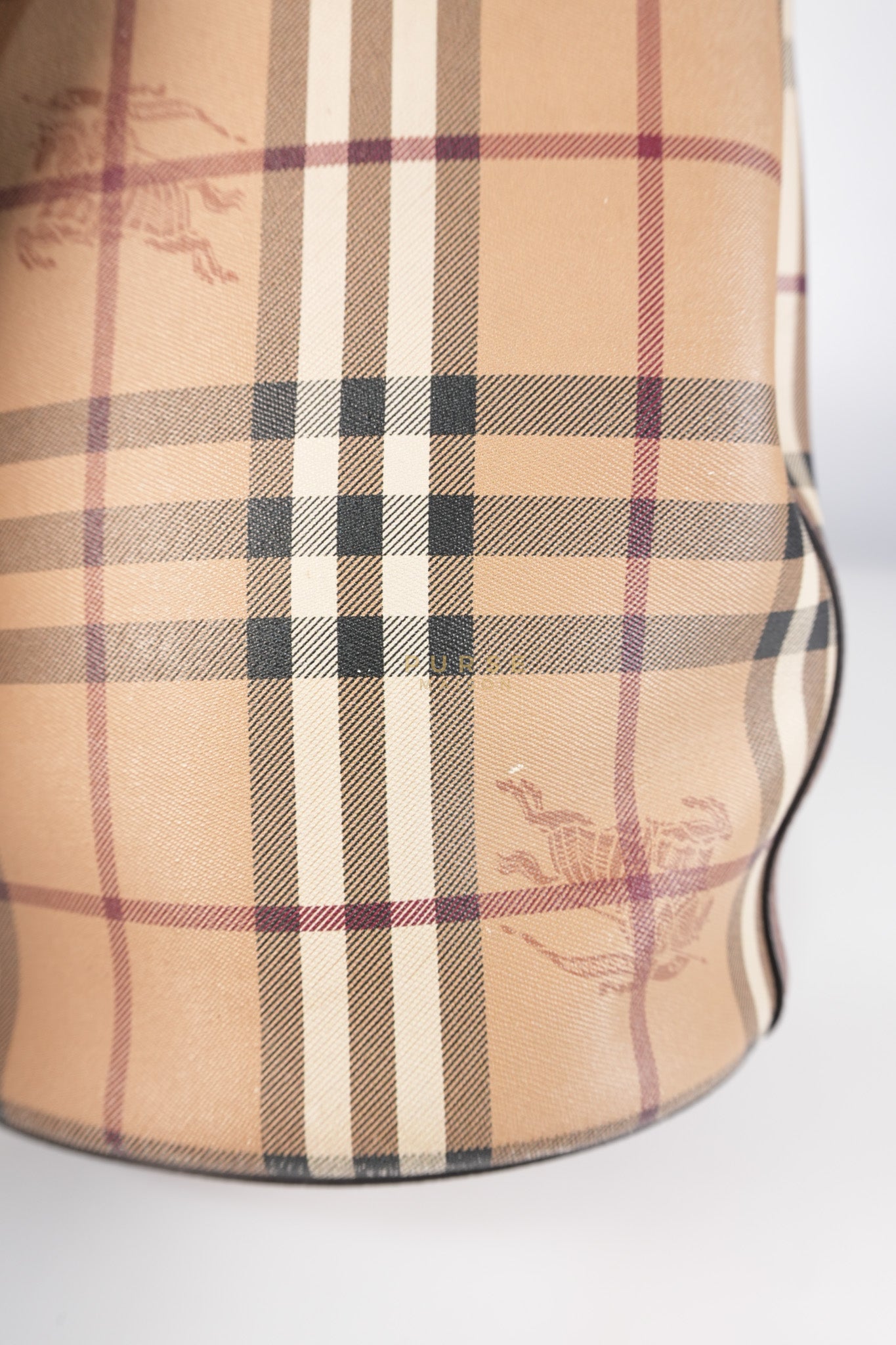 Lorne Small Haymarket Check Bucket Bag – Light Elderberry/Leather | Purse Maison Luxury Bags Shop