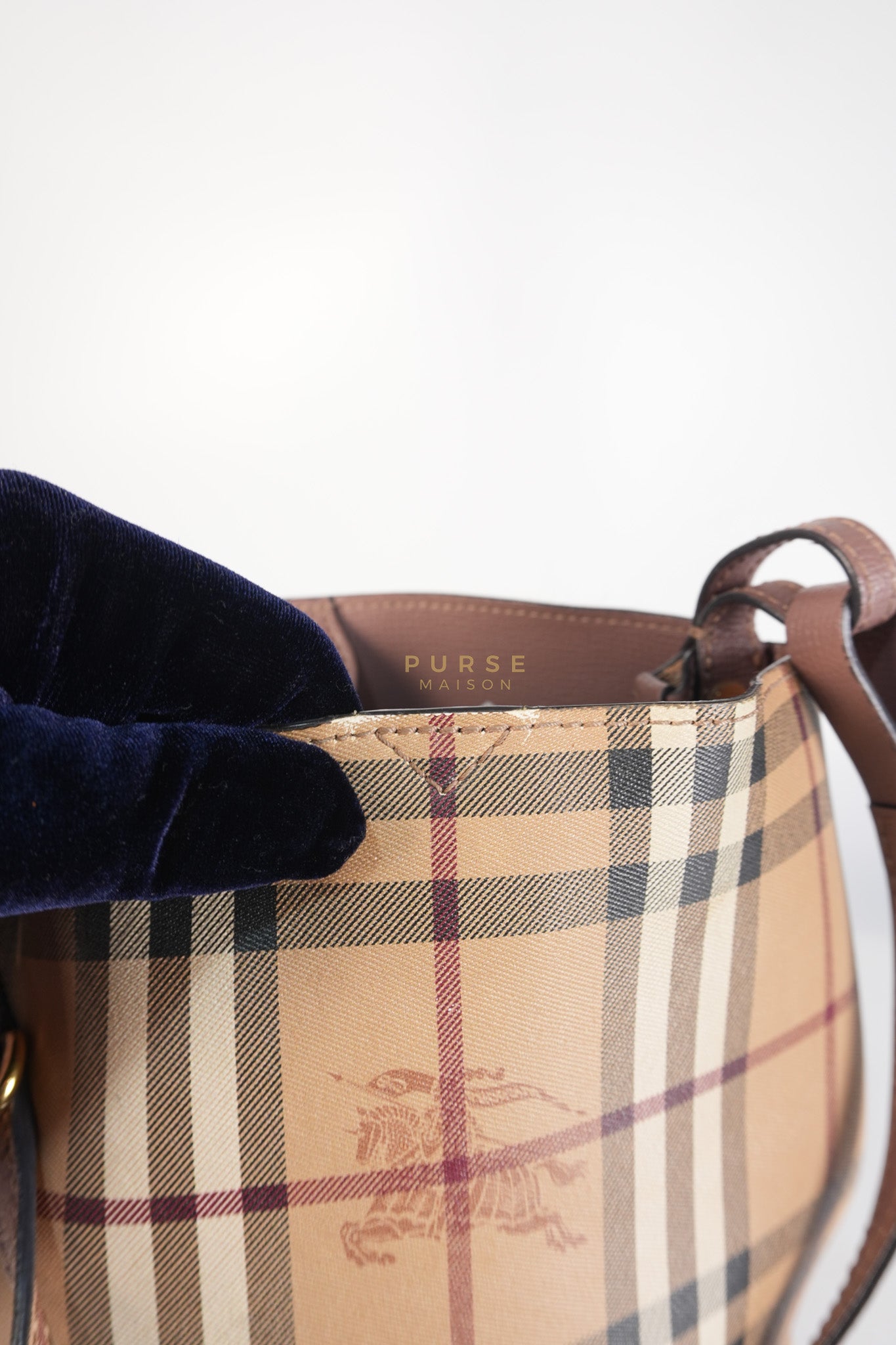 Lorne Small Haymarket Check Bucket Bag – Light Elderberry/Leather | Purse Maison Luxury Bags Shop