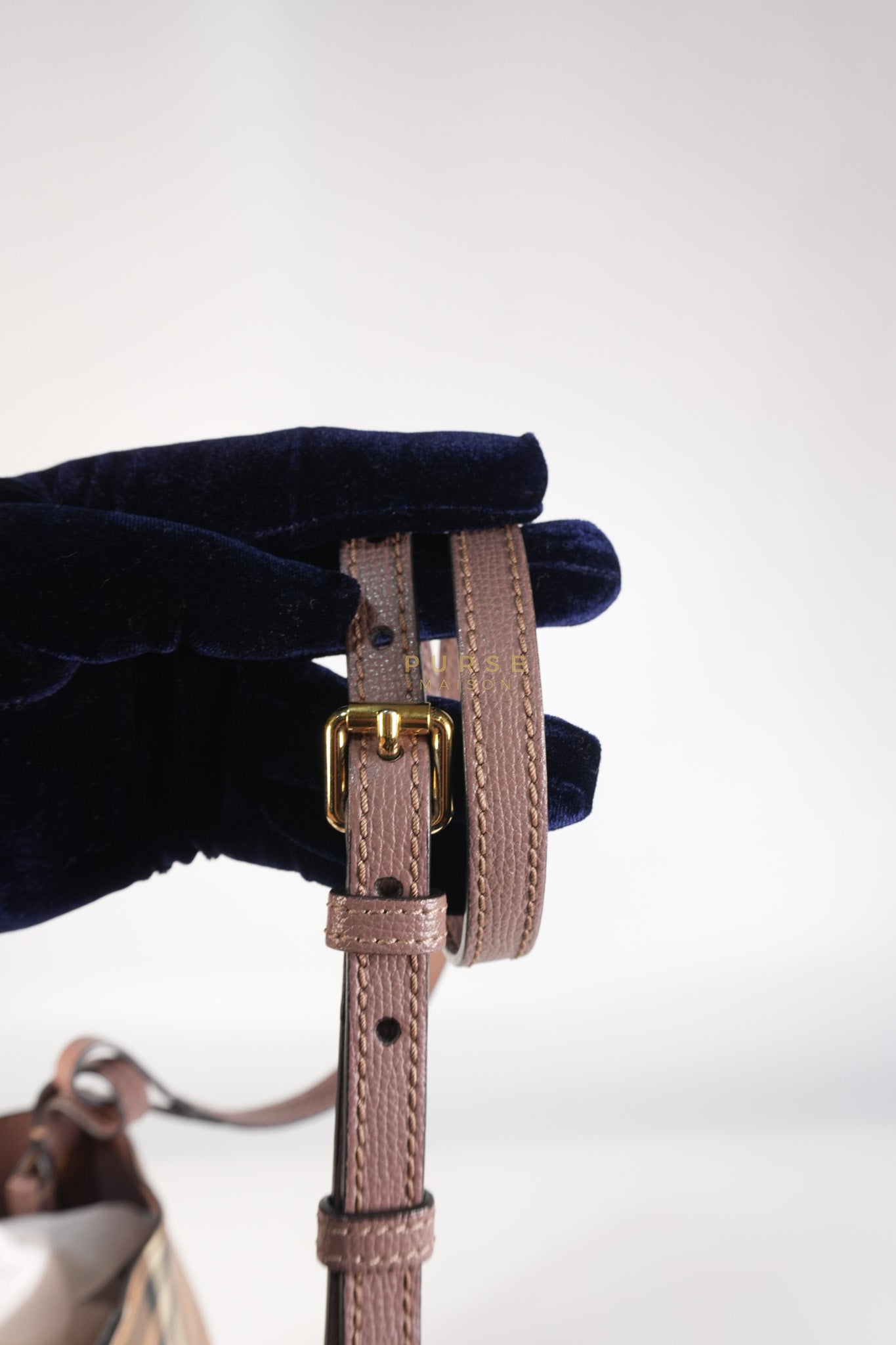 Lorne Small Haymarket Check Bucket Bag – Light Elderberry/Leather | Purse Maison Luxury Bags Shop