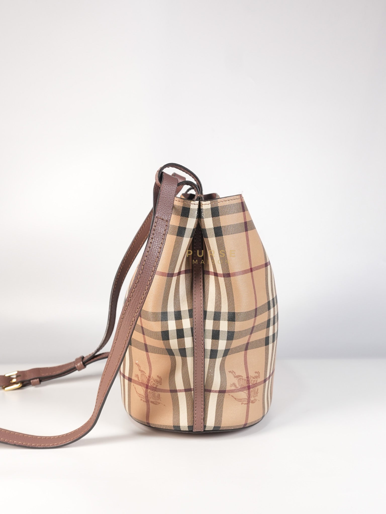 Lorne Small Haymarket Check Bucket Bag – Light Elderberry/Leather | Purse Maison Luxury Bags Shop