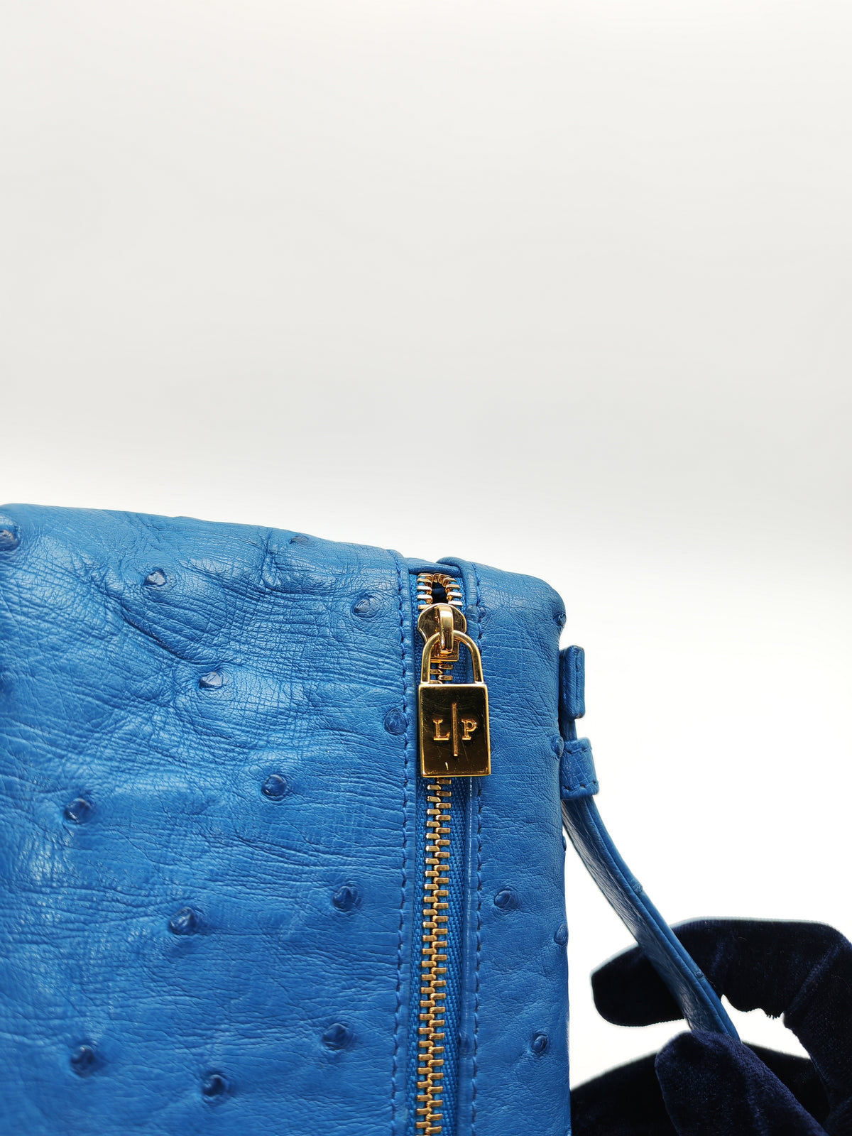 Loro Piana Extra Pocket L19 Bag in Blue Ostrich Leather (no strap) | Purse Maison Luxury Bags Shop