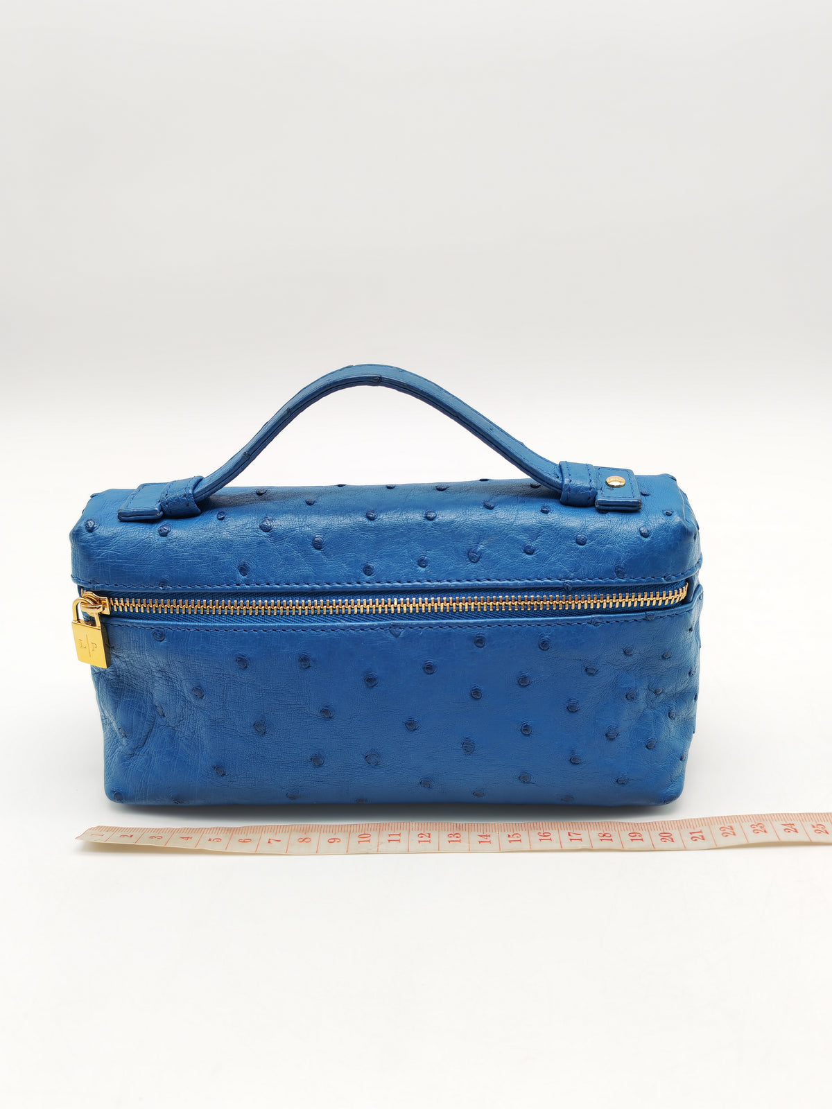Loro Piana Extra Pocket L19 Bag in Blue Ostrich Leather (no strap) | Purse Maison Luxury Bags Shop