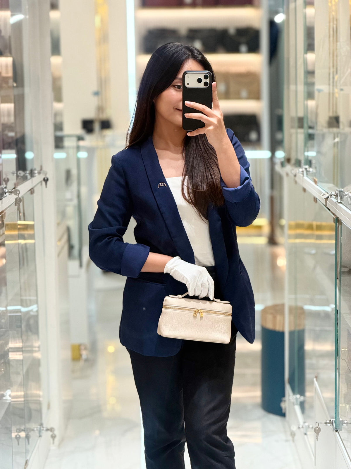 Loro Piana Extra Pocket L19 in Whisper White/Sun Gold Tender Calfskin Leather | Purse Maison Luxury Bags Shop