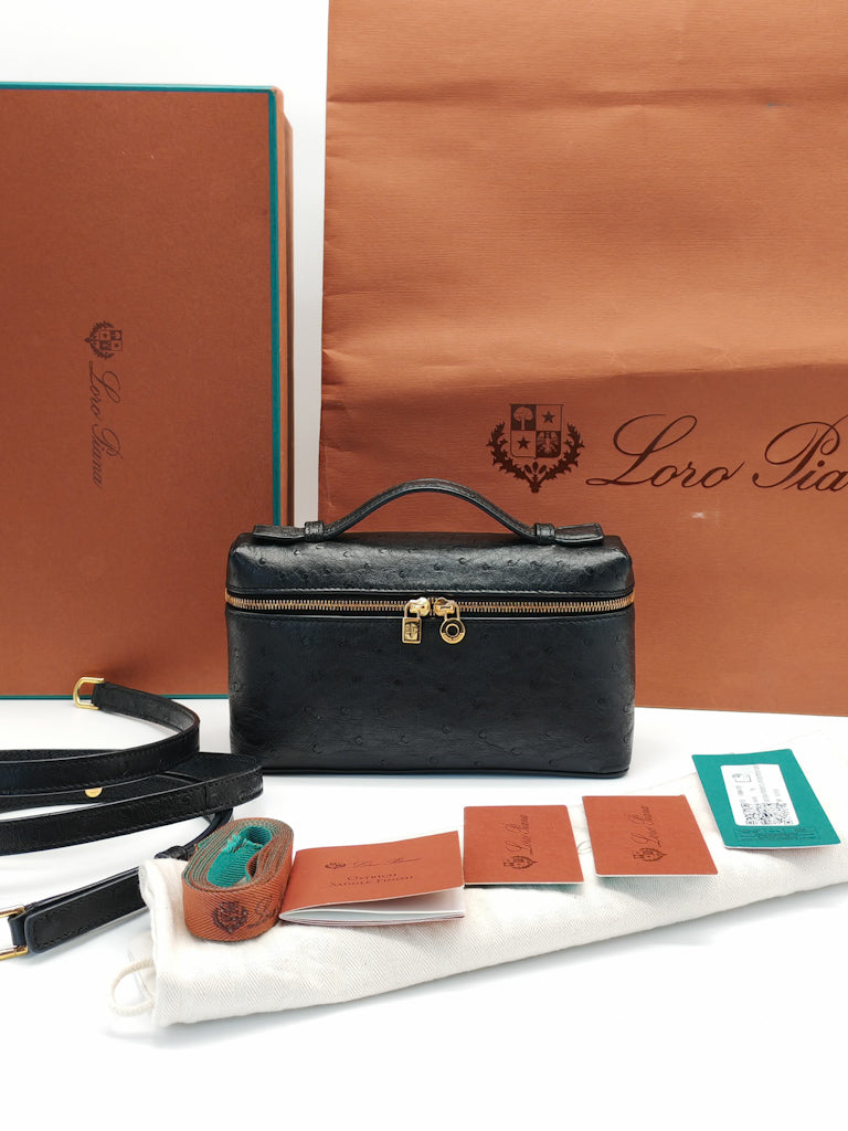 Extra Pocket Pouch L19 Black Ostrich Leather | Purse Maison Luxury Bags Shop