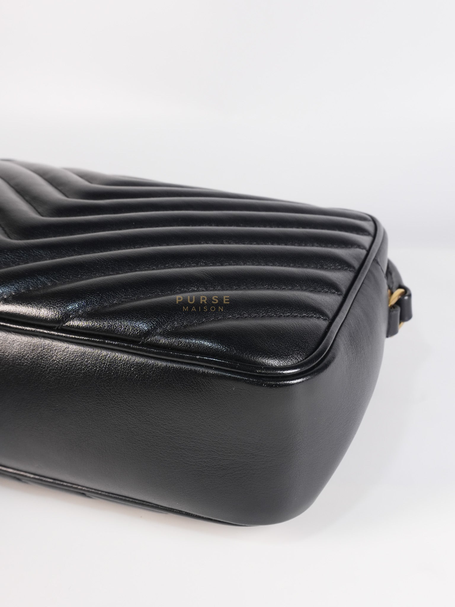 Lou Camera Bag in Black Chevron Calfskin Leather | Purse Maison Luxury Bags Shop