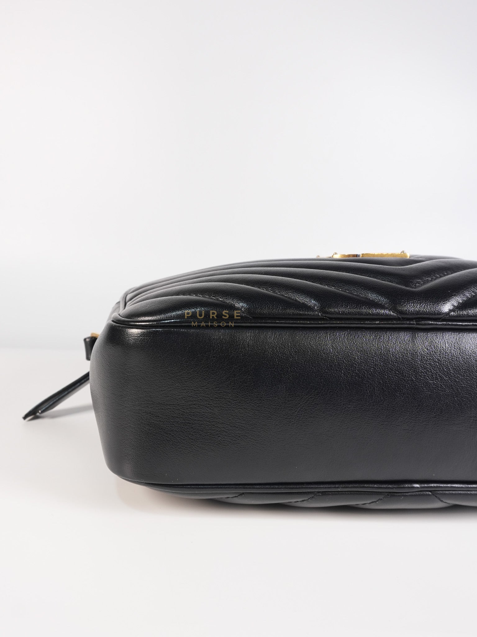 Lou Camera Bag in Black Chevron Calfskin Leather | Purse Maison Luxury Bags Shop