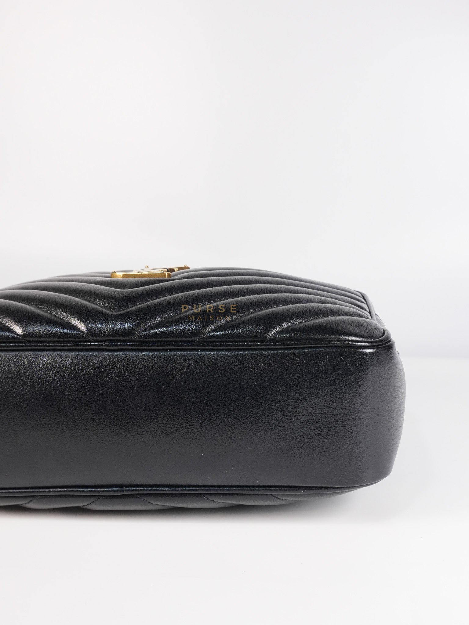 Lou Camera Bag in Black Chevron Calfskin Leather | Purse Maison Luxury Bags Shop