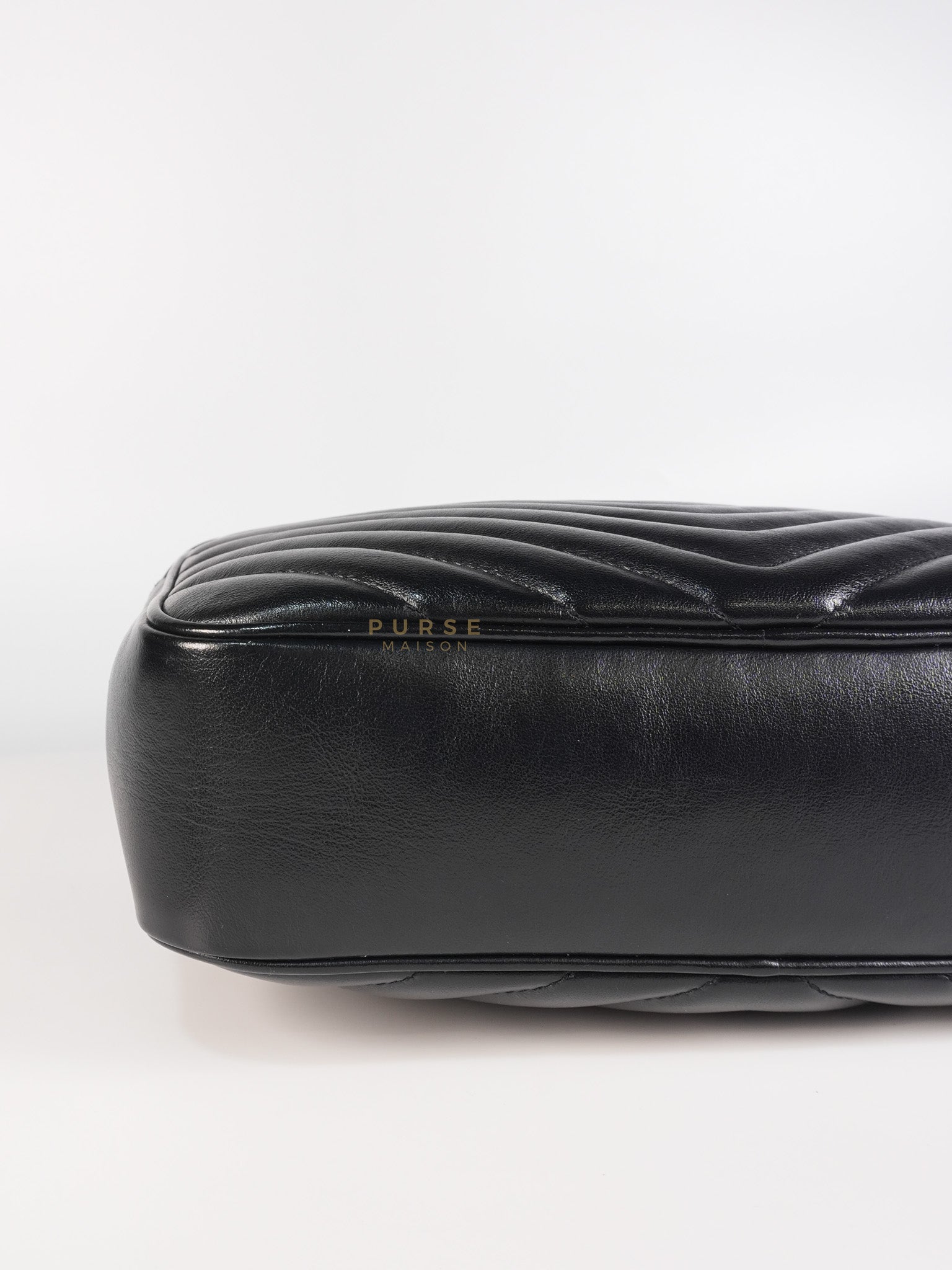Lou Camera Bag in Black Chevron Calfskin Leather | Purse Maison Luxury Bags Shop